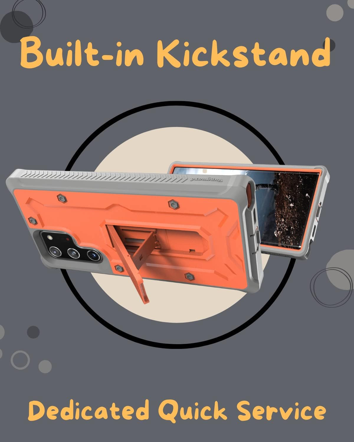 Caseborne V Designed for Galaxy S22 Ultra 5G Case (2022), Full-Body Multi-Layer Rugged Kickstand Case Screenless - Orange