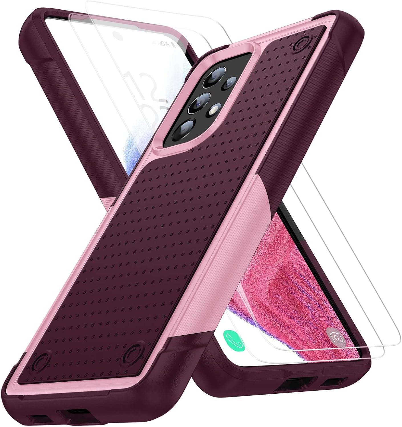 AYMECL Compatible with Galaxy A53 5G Case, Samsung A53 5G Case with Nano Explosion-Proof Film[2 Pack]， Military Grade Double Shockproof with Kickstand Case for Samsung Galaxy A53 5G-Purple