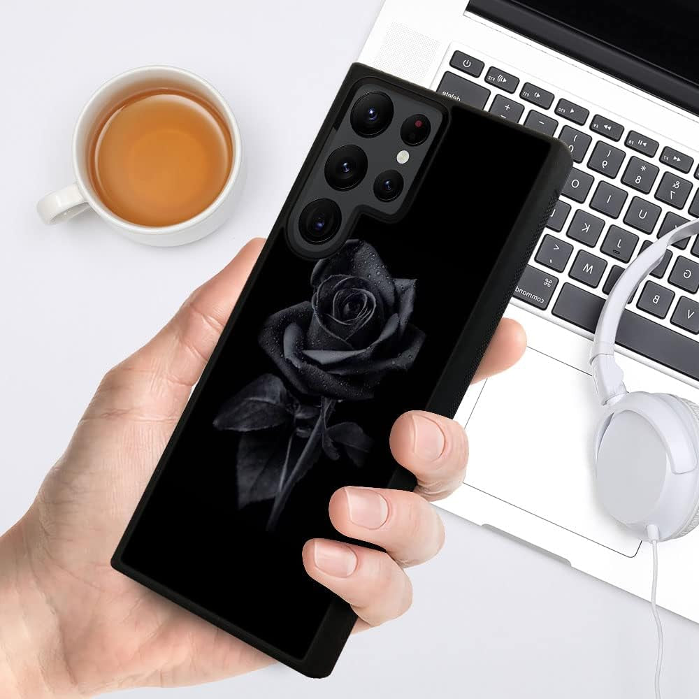 DJSOK Case Compatible with Samsung Galaxy S22 plus Case, Black Rose Pattern Design Pattern Back+Soft Silicone Protective Case