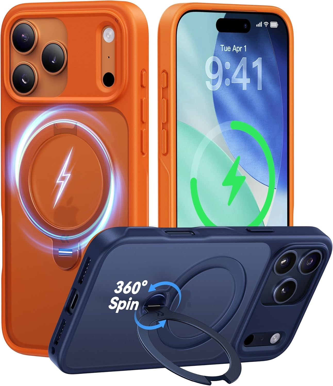 CASEKOO Official Blue for Iphone 17 Pro Max Case with 360 Spin Magnetic Stand [Camera Protection] [18FT Military Grade Protection] [Fit for Magsafe] Shockproof Ring Grip Matte 6.9 Inch