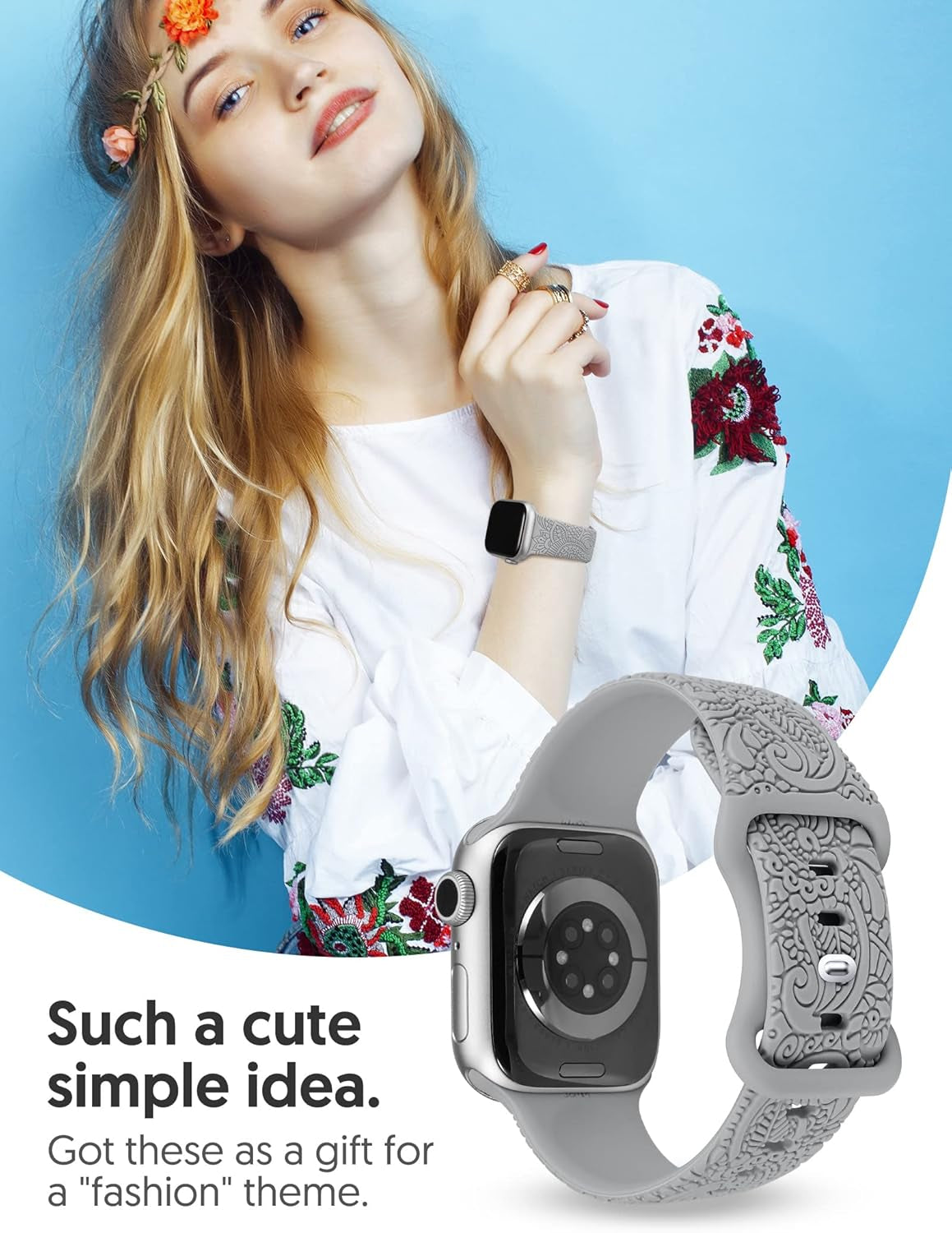 2 Packs Boho Engraved Bands Compatible with Apple Watch Bands 41Mm 40Mm 38Mm 45Mm 44Mm 42Mm 49Mm Women Girls Men, Silicone Sport Fancy Dressy Cute Strap for Iwatch Series 9/Ultra/Se/8/7/6/5/4/3/2/1