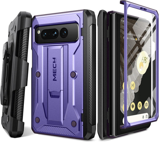 Tongate for Google Pixel Fold Case(2023), [Bulit-In Screen Protector] [Hinge Protection] Military Grade Dual Layer Shockproof Rugged Phone Case with Kickstand & Belt Clip for Pixel Fold 5G, Purple  Tongate Purple  