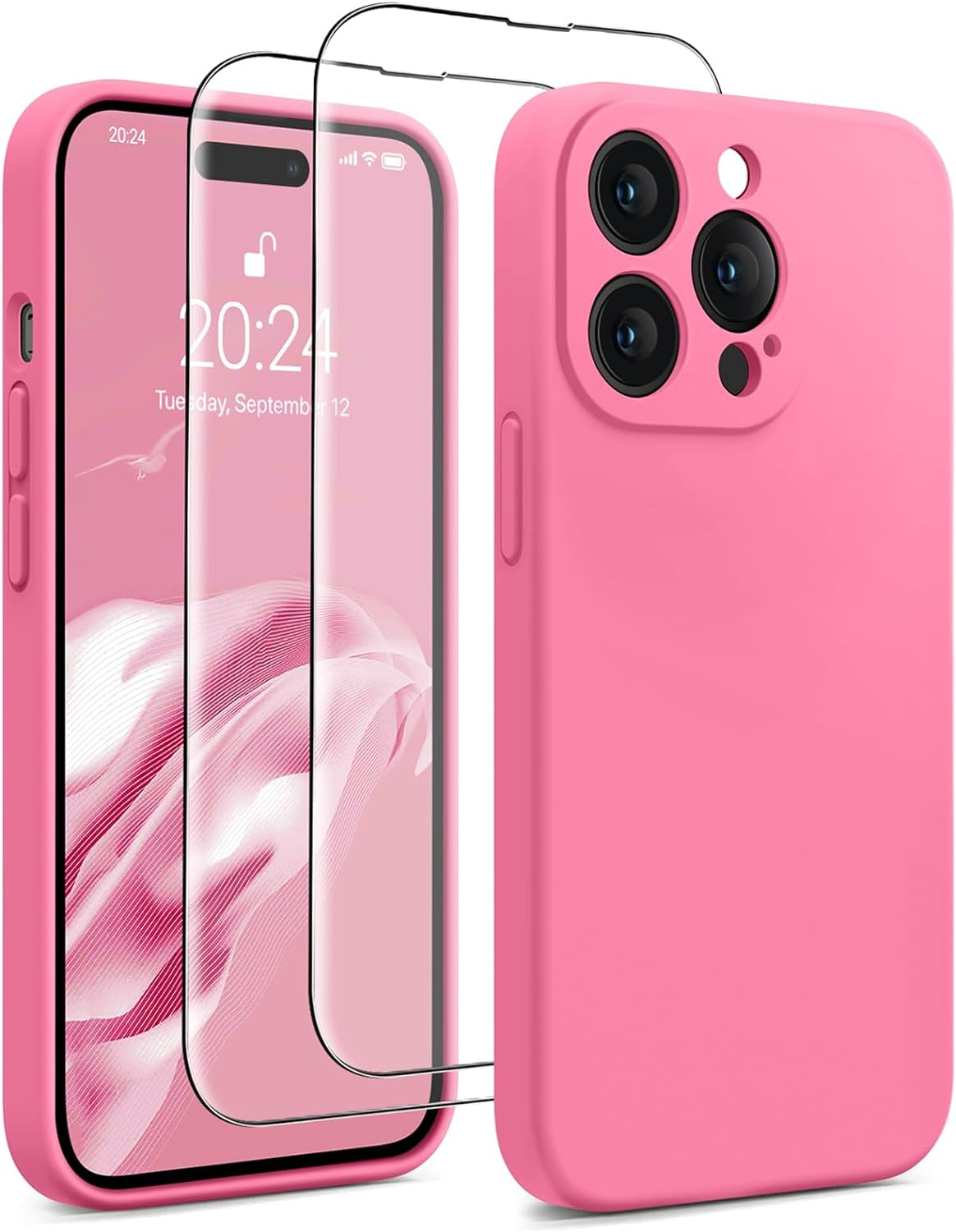 AOTESIER for Iphone 14 Pro Max Case, [Stronger Camera Protection] Silicone Iphone 14 Pro Max Phone Case with [2 Screen Protectors], Shockproof Anti-Scratch Lining Protective Cover, 6.7", Black  AOTESIER Petal Pink  