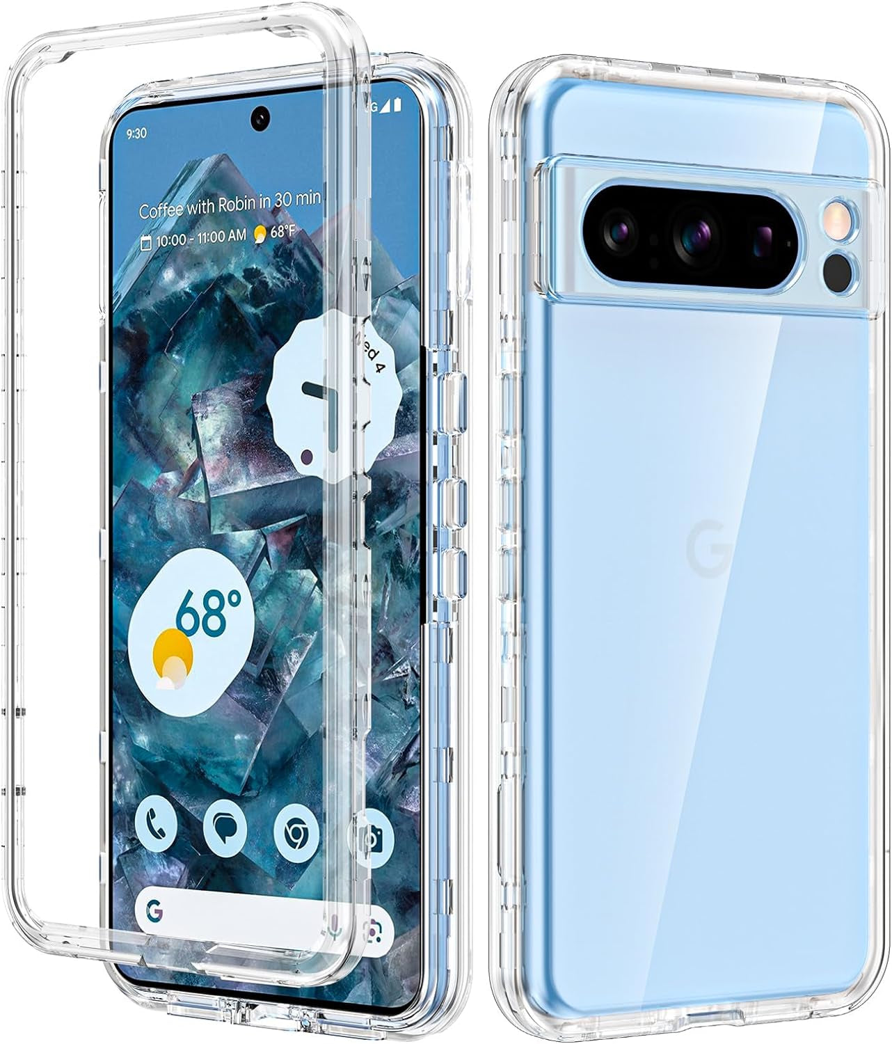 Btscase for Google Pixel 8 Pro Case (2023), Marble Pattern 3 in 1 Heavy Duty Shockproof Full Body Rugged Hard Pc+Soft Silicone Drop Protective Women Girl Cover for Google Pixel 8 Pro, Blue Pink  Btscase Transparent  