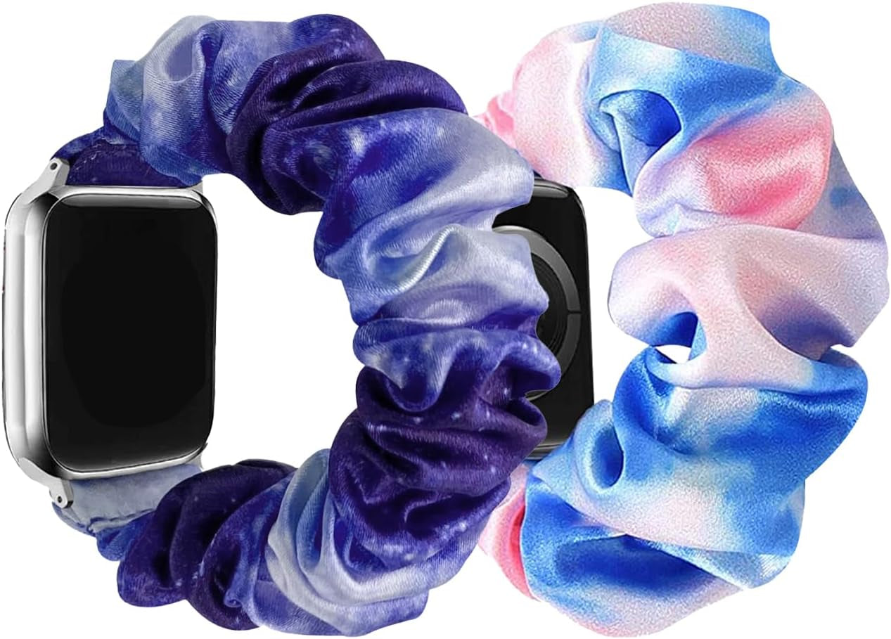 2 Pack Solo Loop Bands Compatible with Apple Watch 44Mm 40Mm 38Mm 41Mm 45Mm 49Mm 42Mm for Women Printed Elastic Scrunchie Wristbands for Iwatch Series 9 8 7 6 5 4 3 2 1 SE Ultra