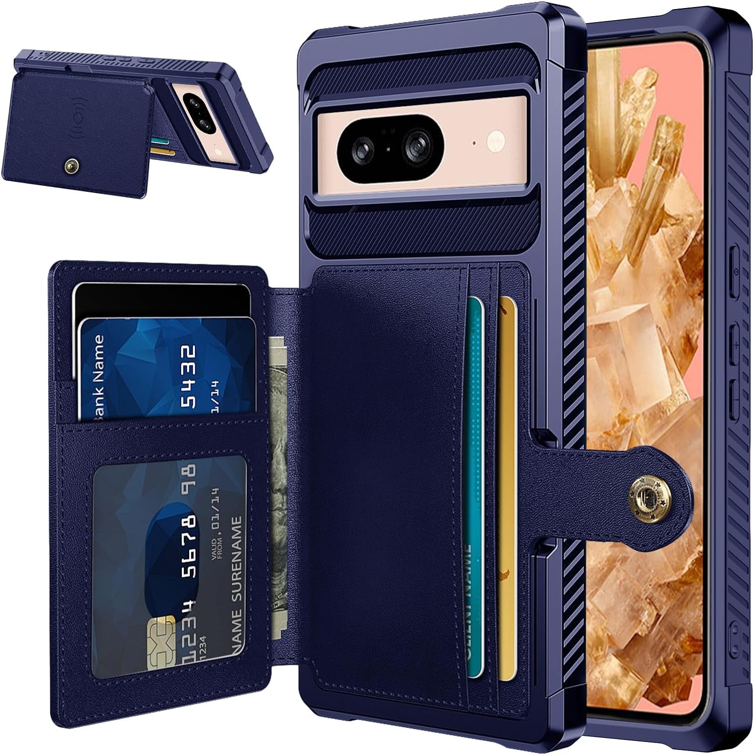 For Google Pixel 8 Pro Case with Card Holder(5 Cards), Google 8 Pro Wallet Case Built-In Kickstand Magnetic Flip Snap Soft TPU+PU Leather Durable Shockproof Case for Google 8 Pro (Black)  GooseBox Blue Google Pixel 8 