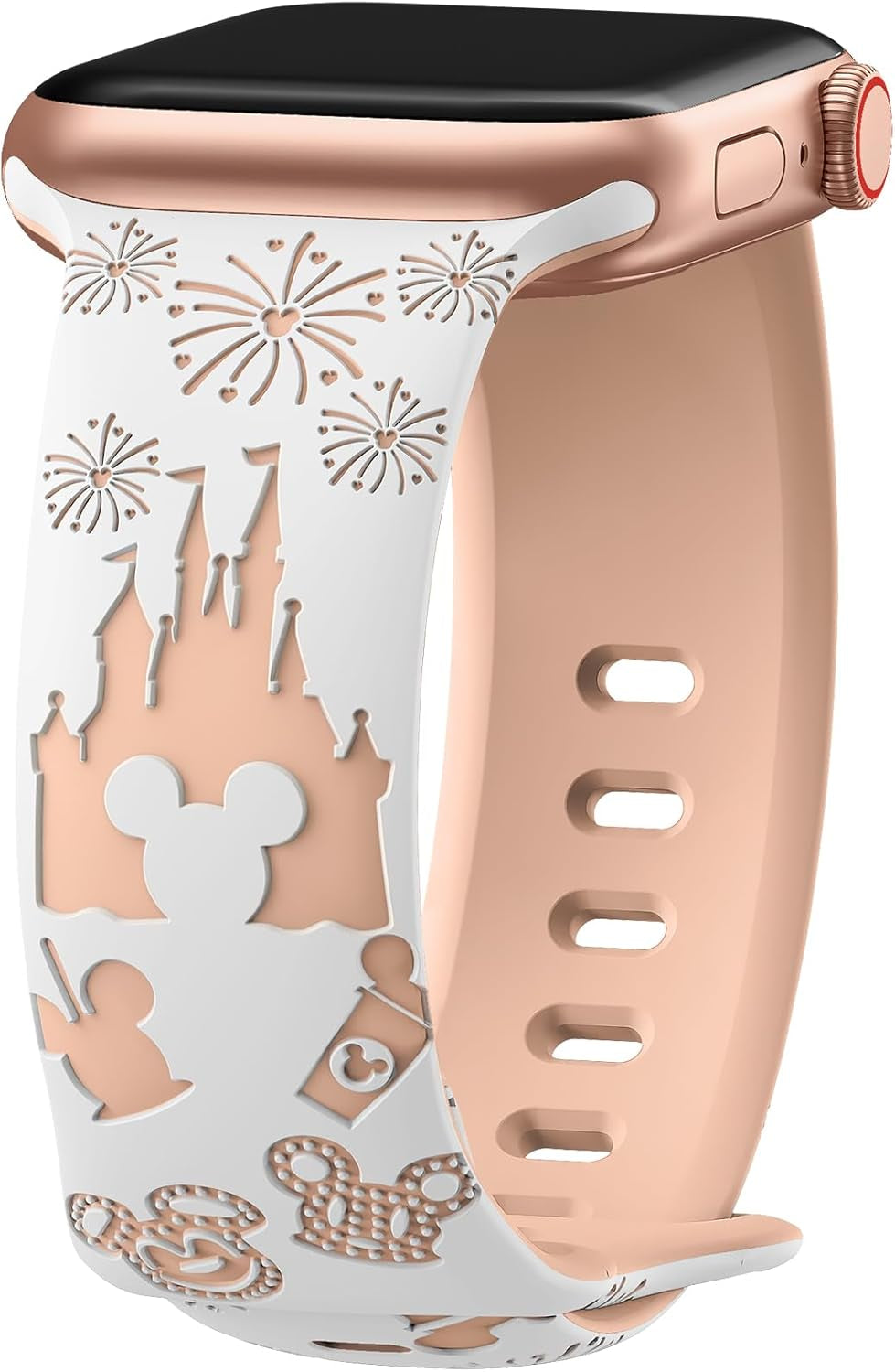 Cartoon Engraved Band Compatible with Apple Watch Bands 40Mm 38Mm 44Mm 45Mm 41Mm 42Mm 49Mm Women, Two-Tone Cute Soft Silicone Sport Strap for Iwatch Series 9/8/SE/7/6/5/4/3/2/1