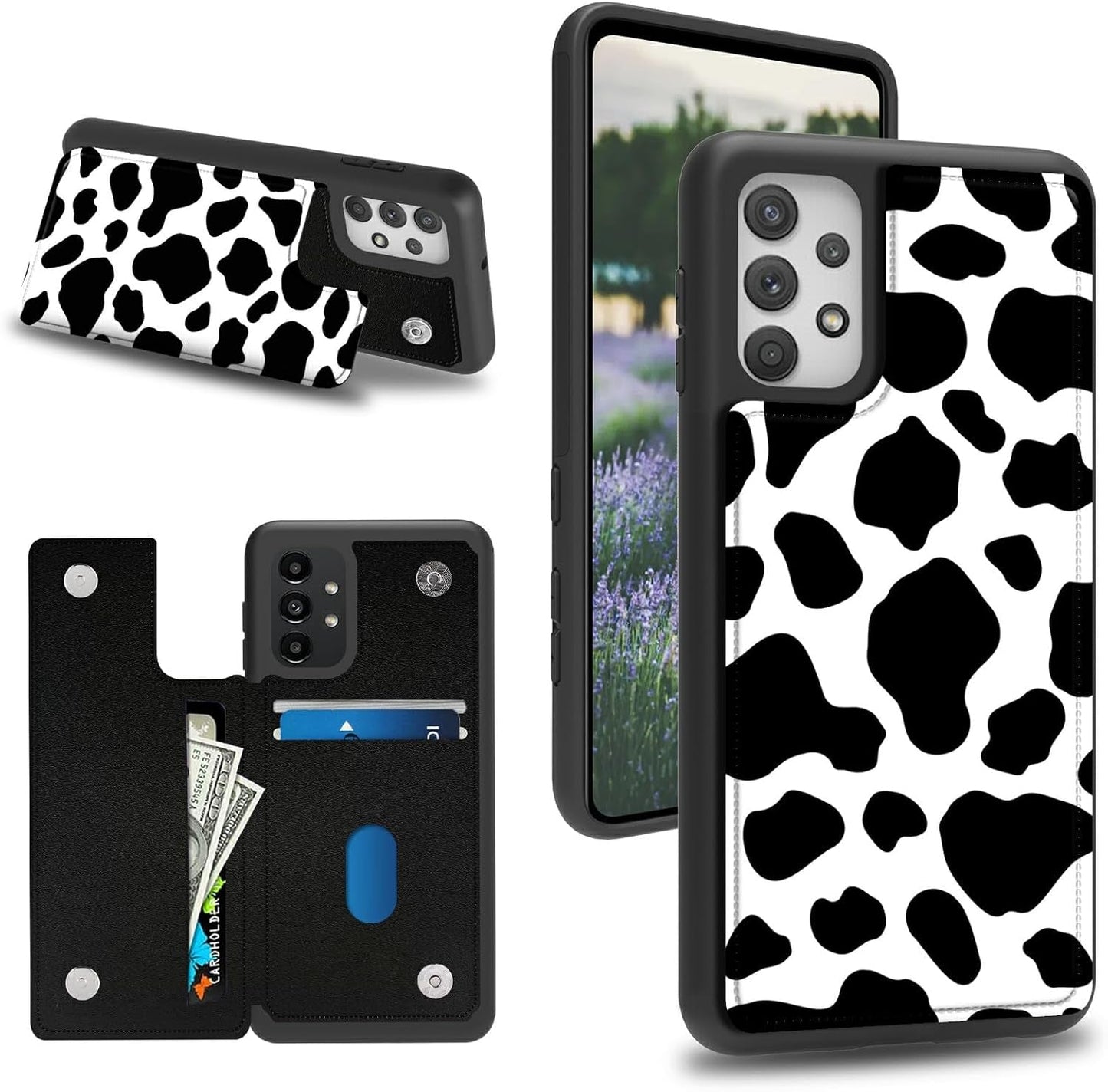 Case for Samsung 53 5G 6.5" Wallet Phone, Credit Card Holder Slots Cover & Hard PC Shockproof Soft Silicone Dual Layer Protection Flip Case for Samsung Galaxy A53 5G 2022, Cow Print
