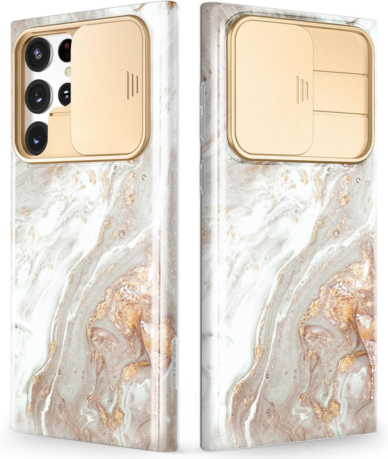 GVIEWIN Designed for Samsung Galaxy S22 Ultra Case with Slide Camera Cover, [Military Grade Drop Protection] Marble Slim Fit Shockproof Protective Phone Case for S22 Ultra 5G 6.8" 2022(Drift Sand)