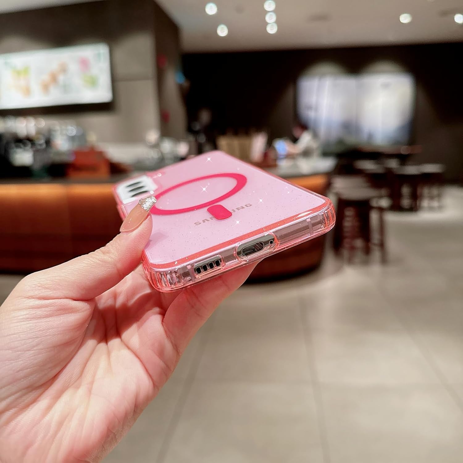 For Samsung Galaxy S22 plus Case Magnetic, Compatible with Magsafe, Clear Glitter Bling Sparkly Case for Women Anti-Yellowing Protective Hard Back Cover for Galaxy S22 plus 6.6" (Clear)