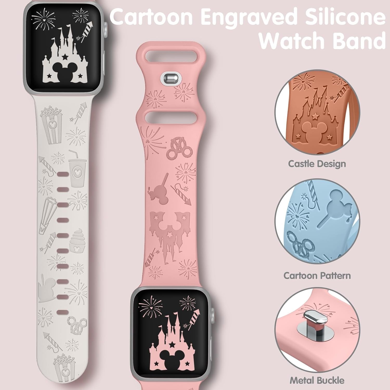 Cartoon Engraved Band Compatible with Apple Watch Bands 40Mm 38Mm 44Mm 45Mm 41Mm 42Mm 49Mm for Women, Soft Silicone Strap Cute Sport Wristband for Iwatch Series 9 8 7 6 5 Ultra 4 3 2 1 SE Ultra2