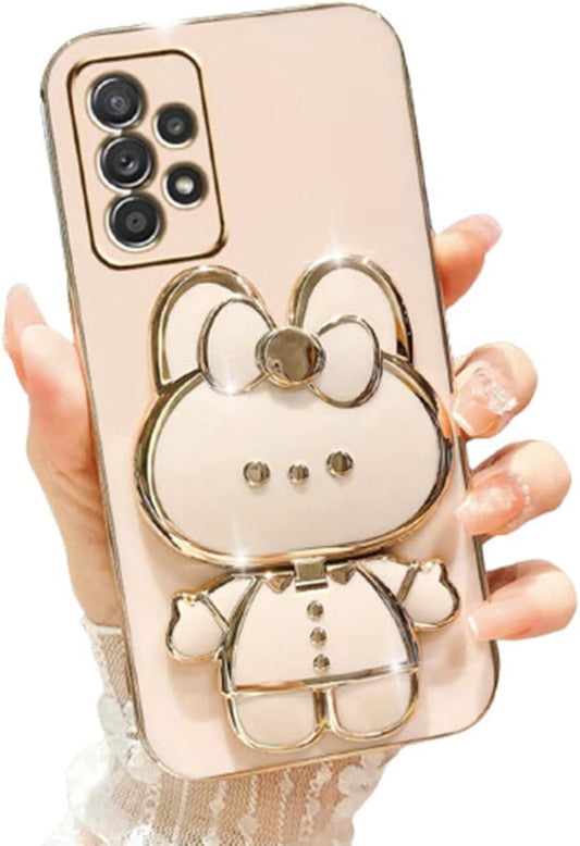 For Samsung Galaxy A53 5G Case for Women Girls Cute Hidden Rabbit Bunny Kickstand,Plating Glitter Girly Soft Silicone Mirror Phone Case with Camera Cover for Samsung Galaxy A53 Pink