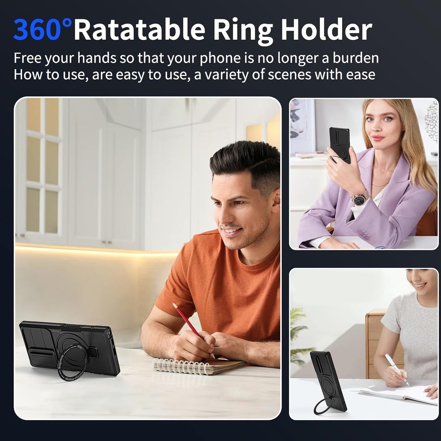 For Magnetic Samsung Galaxy S22 Ultra Case Compatible with Magsafe Galaxy S22 Ultra Case with Screen Protector,With Magnetic Stand&Camera Cover Protection Shockproof Galaxy S22Ultra Case Black