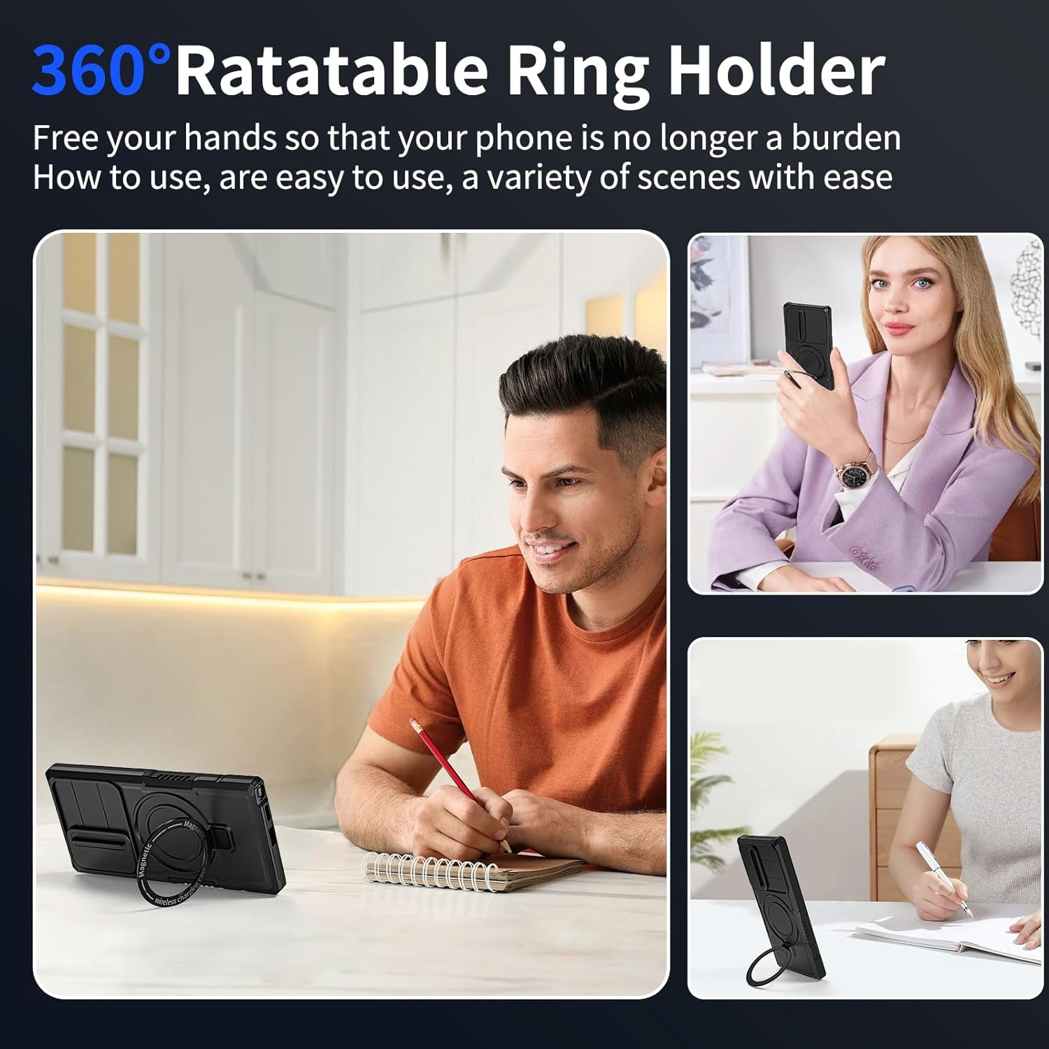 For Magnetic Samsung Galaxy S22 Ultra Case Compatible with Magsafe Galaxy S22 Ultra Case with Screen Protector,With Magnetic Stand&Camera Cover Protection Shockproof Galaxy S22Ultra Case Black