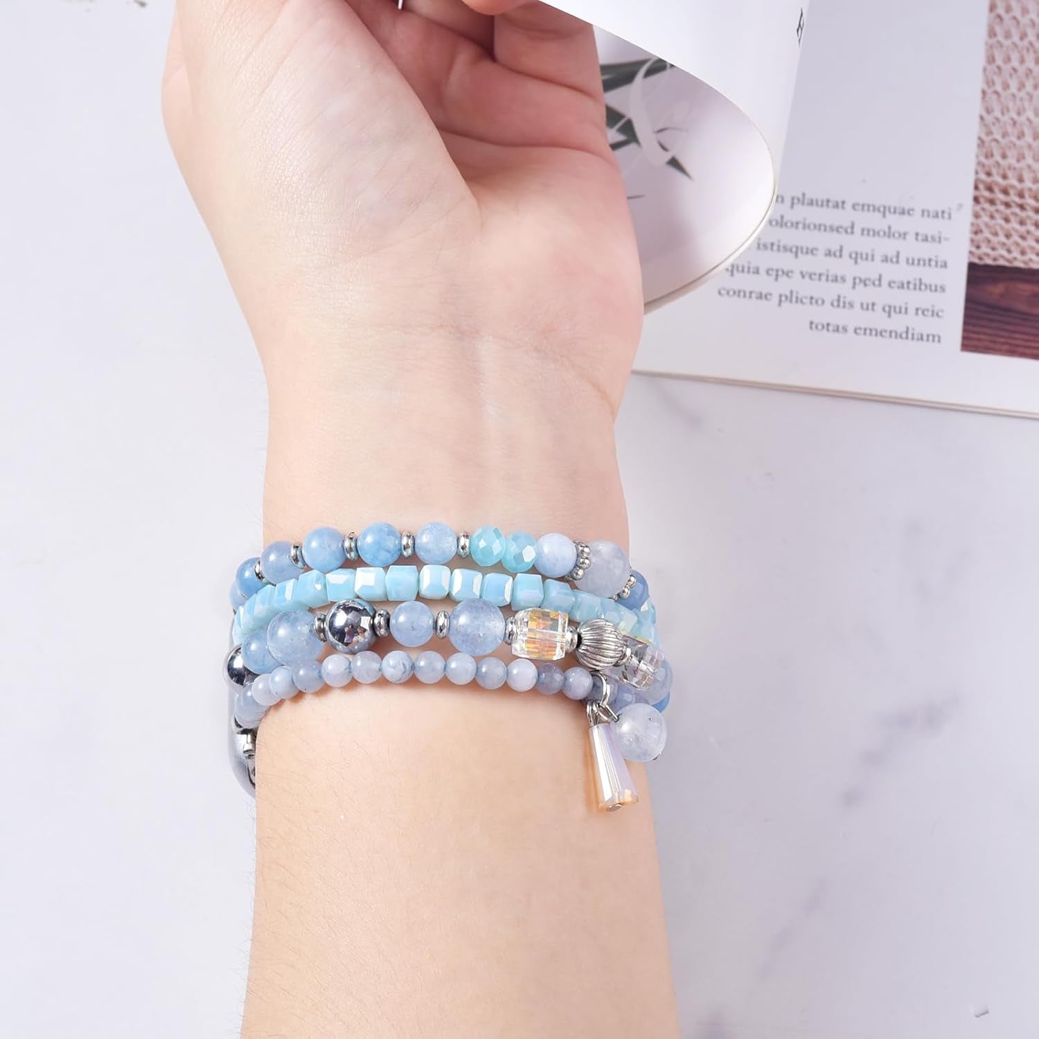 Beaded Bracelet Compatible with Apple Watch Band 42Mm/44Mm/45Mm for Women, Stylish Handmade Wristband Replacement Strap for Iwatch Series 9/8/7/6/5/4/3/2/1/Se/Ultra(Blue)