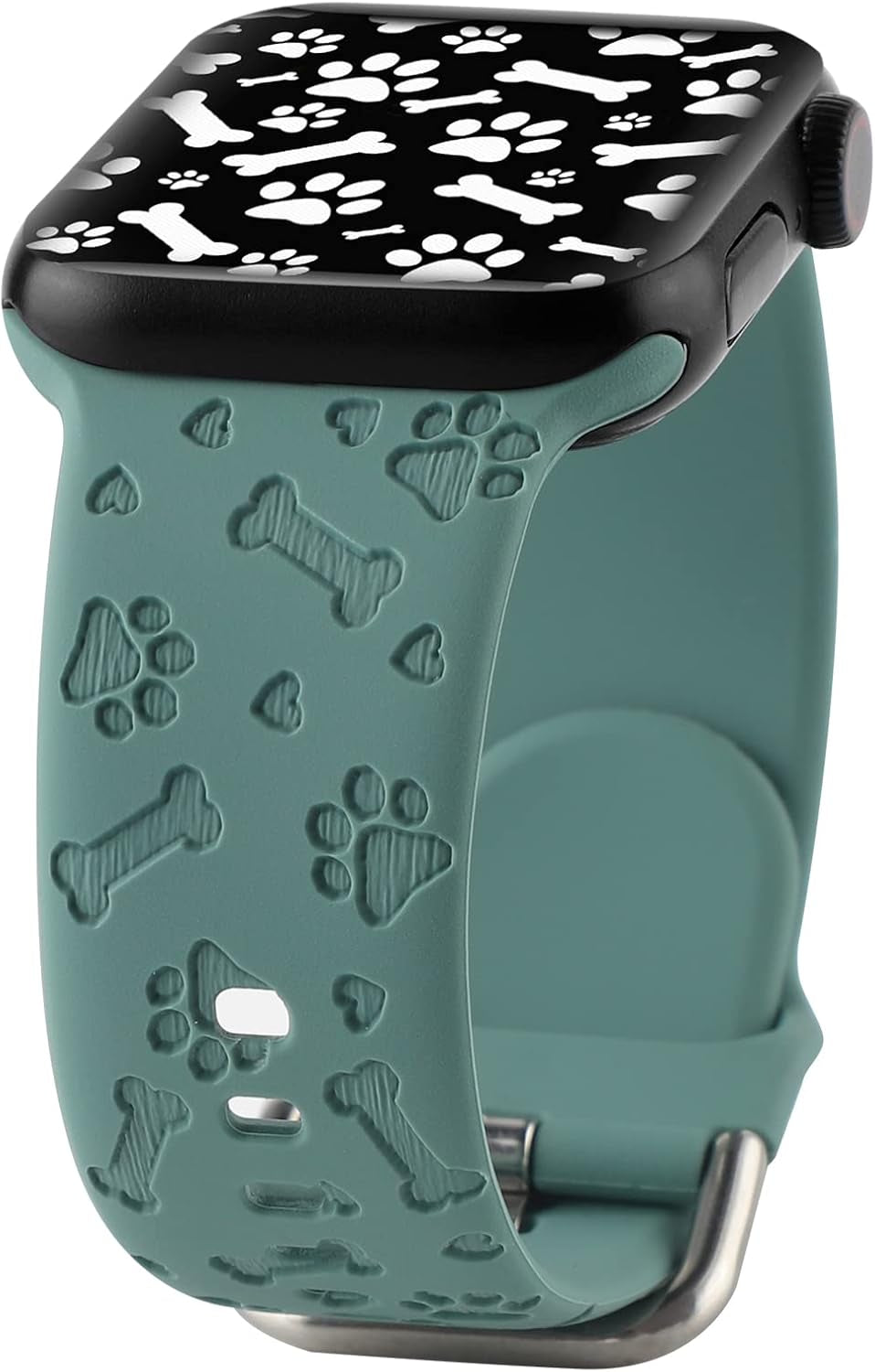 Dog Paw Engraved Silicone Band Compatible with Apple Watch 38Mm 40Mm 41Mm 42Mm 44Mm 45Mm for Women Men,Heart Shape Bone Pattern Carved Soft Silicone Sport Wristband Cute Strap for Iwatch Series SE 9 8 7 6 5 4 3 2 1