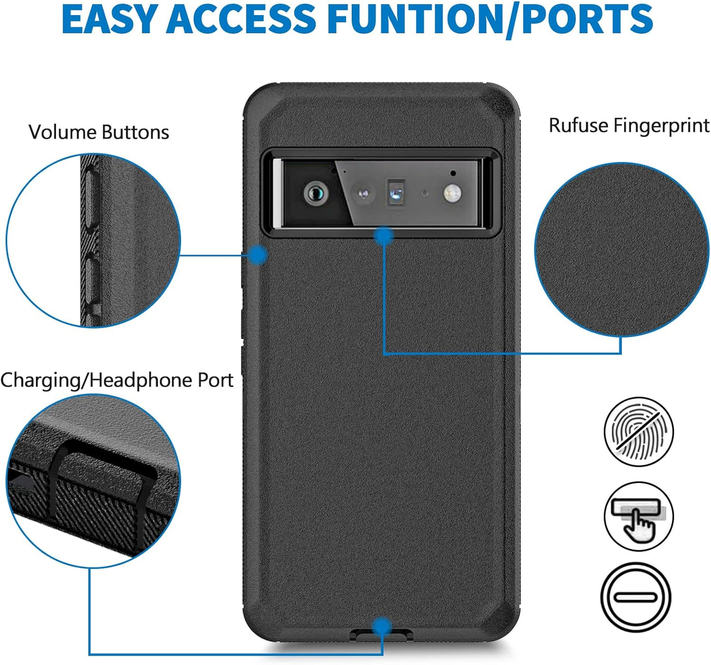 Anloes Case for Google Pixel 6, Pixel 6 Phone Case Heavy Duty Shockproof Dustproof Rugged Defender Protective, 3 in 1 Bumper Cover for Pixel 6 5G Black(Without Screen Protector)  Anloes   