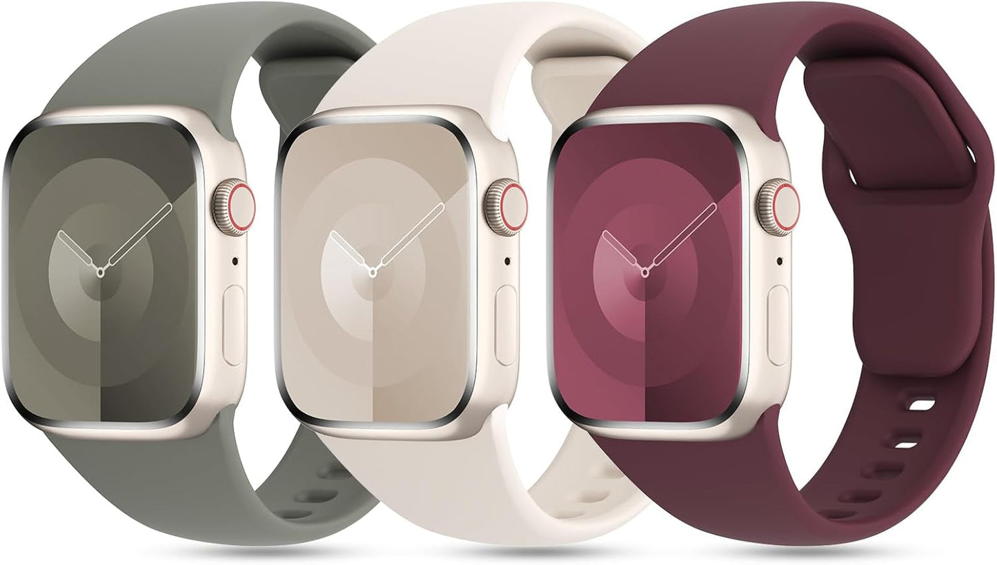 3 Pack Patented Sport Silicone Compatible with Apple Watch Band 41Mm 40Mm 38Mm 45Mm 44Mm 42Mm 49Mm Women Men, Soft Wristbands Waterproof Strap for Iwatch Bands Series 9 8 7 6 5 4 3 2 1 SE Ultra