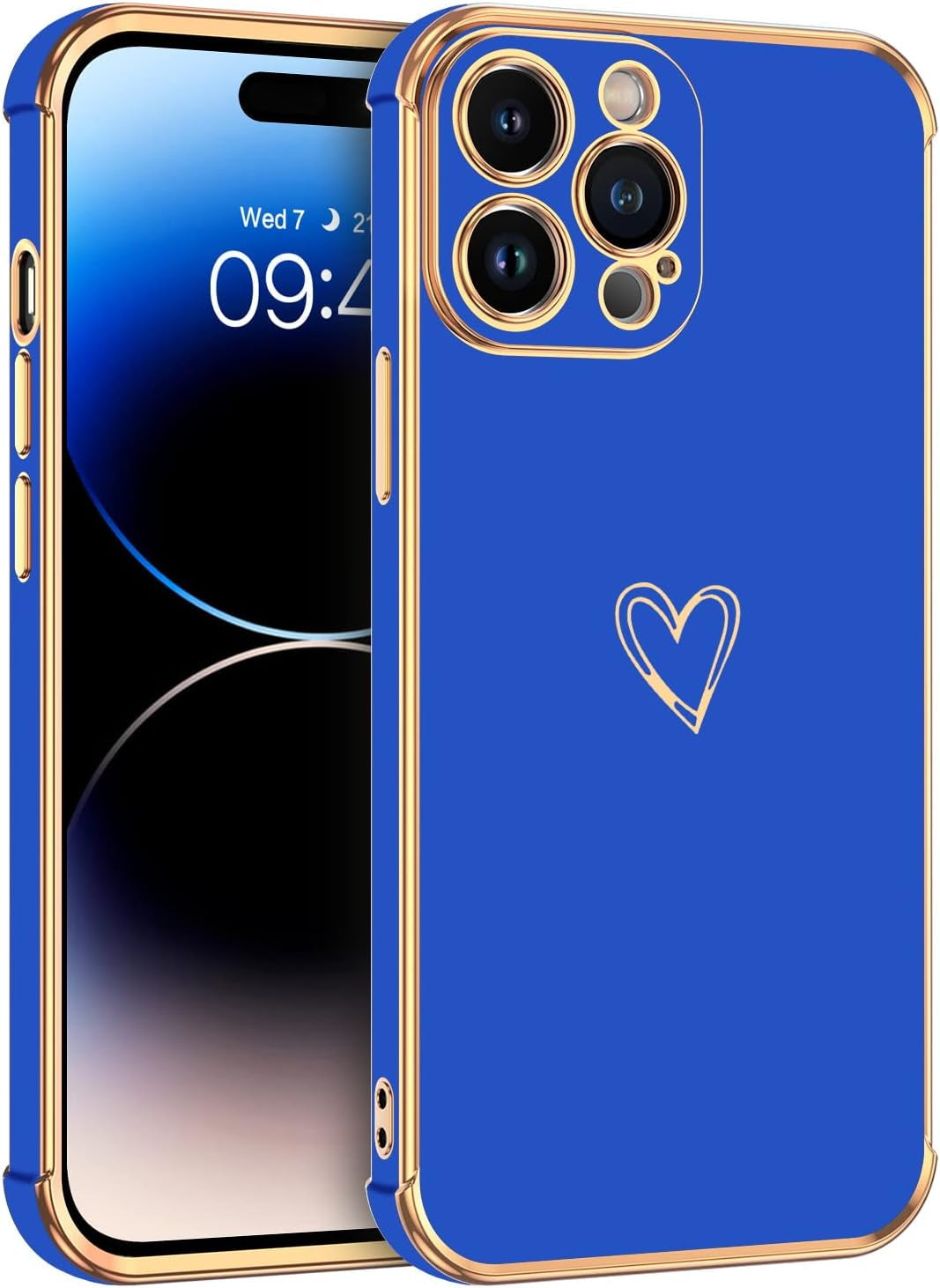 BENTOBEN Iphone 14 Pro Case, Slim Fit Cute Heart Pattern 14 Pro Phone Case, Soft Flexible Shockproof TPU Bumper Women Girls Non-Slip Lightweight Charging Protective Cover for Iphone 14 Pro 6.1", Gray  BENTOBEN T224-Dark Blue/Gold  
