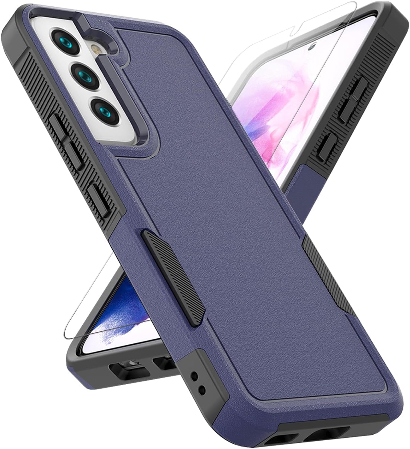 For Samsung Galaxy S22 Case: Dual Layer Protective Heavy Duty Cell Phone Cover Shockproof Rugged with Screen Protector - Military Protection Bumper Tough - Samsung Galaxy S22 5G 2022, 6.1 Inch, Purple