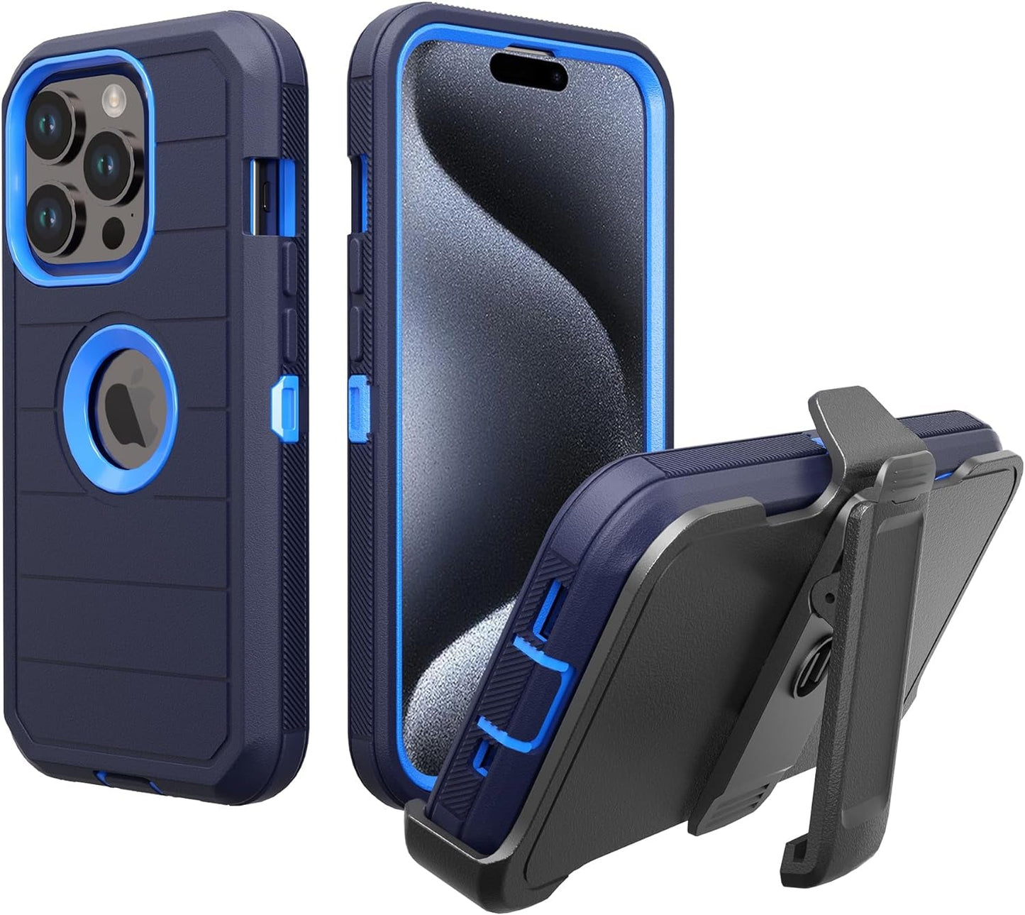 NIFFPD for Apple Iphone 15 Pro Max Case with Belt Clip & Kickstand, Full-Body Protection Multi Layers Rugged Case with Belt Holster for Apple Iphone 15 Pro Max 6.7 Inch 2023(Green+White)  NIFFPD Dark Blue+Blue  