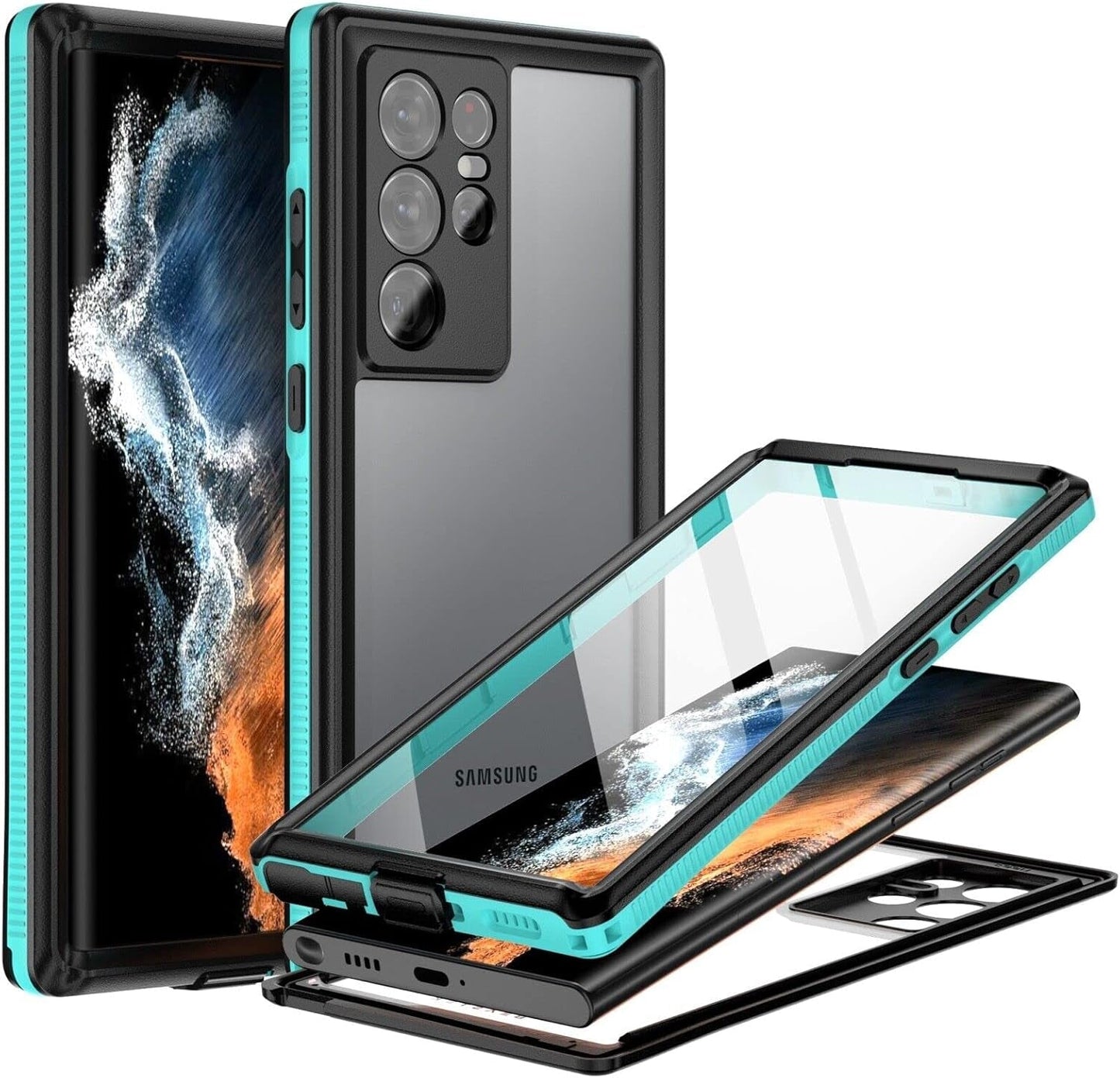 BEASTEK Waterproof Case for Samsung Galaxy S22 Plus, TRE Series, IP68 Shockproof Case with Built-In Screen Protector Full Body Protective Cover, Galaxy S22 plus 6.6 Inch (Teal/Clear)