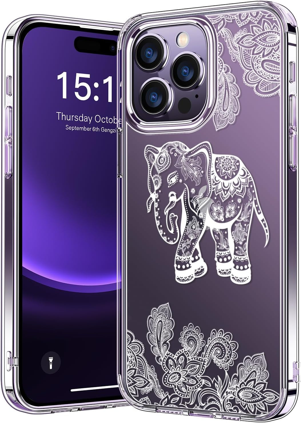 Bicol Compatible with Iphone 15 Pro Case,Crystal Clear Cover with Fashionable Designs for Girls Women,Slim Fit Shockproof Protective Acrylic Phone Case 6.1 Inch,Beautiful Elephant  bicol   