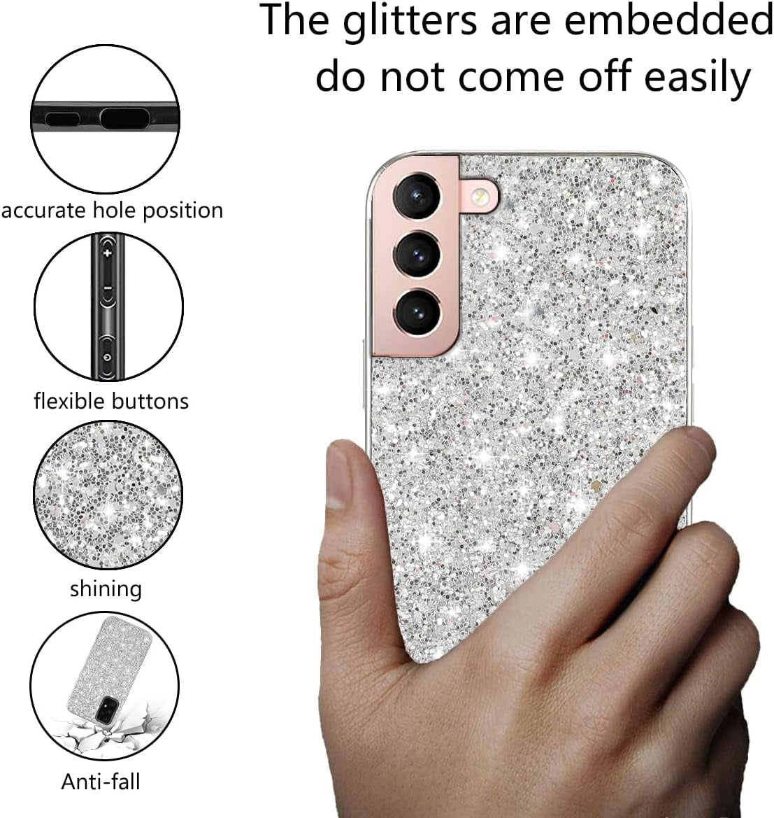 Compatible with Samsung S22 plus Case Glitter Shockproof,Samsung Galaxy S22 plus Phone Case Bling Sparkly Soft TPU and PC Silicone Shiny Girl Women Thin Protective Cover (Silver)