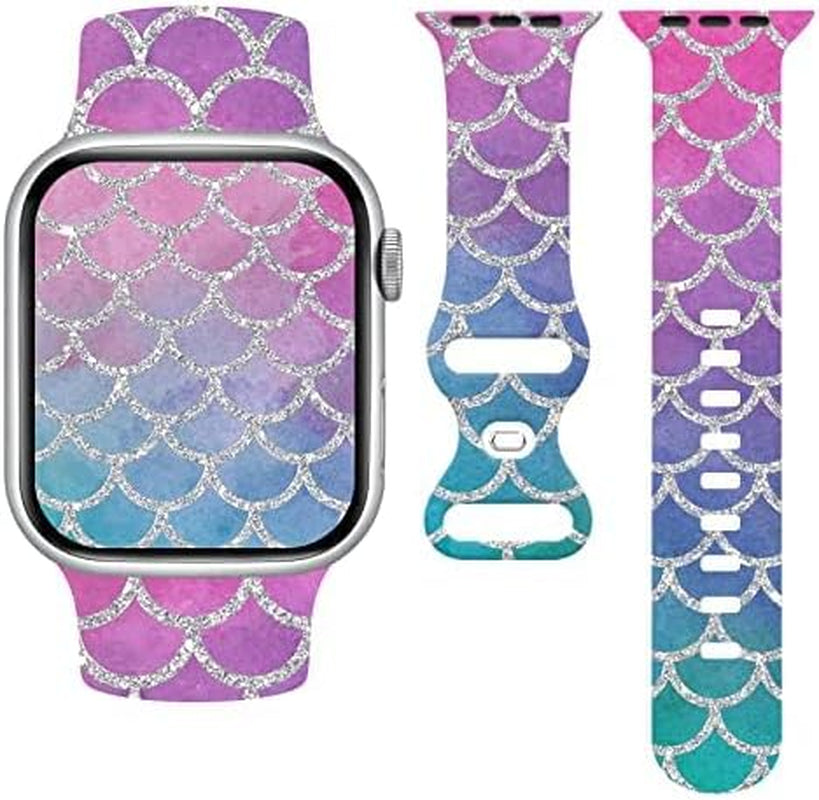 Fish Scales Watch Band Compatible with Apple Watch, Iwatch Bands All Series Soft Silicone Strap Adjustable Replacement