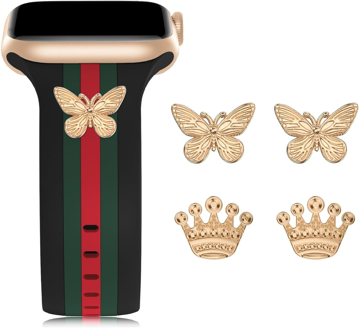 Designer Band with Charms Decor Compatible with Apple Watch Band 38Mm 40Mm 41Mm Women Men, Stylish Silicone Sport Wristbands for Iwatch Series 9 8 7 6 5 4 3 2 1 SE Ultra