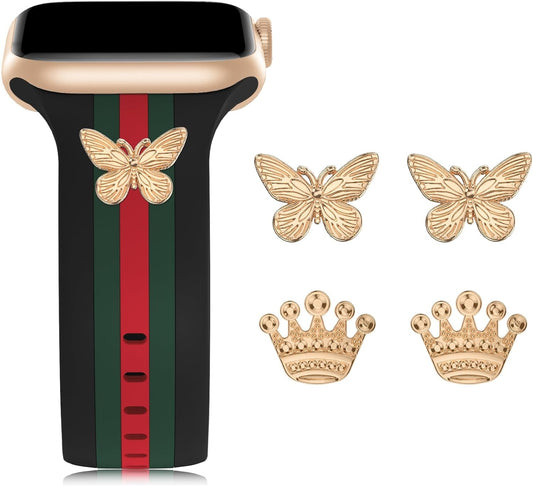 Designer Band with Charms Decor Compatible with Apple Watch Band 38Mm 40Mm 41Mm Women Men, Stylish Silicone Sport Wristbands for Iwatch Series 9 8 7 6 5 4 3 2 1 SE Ultra