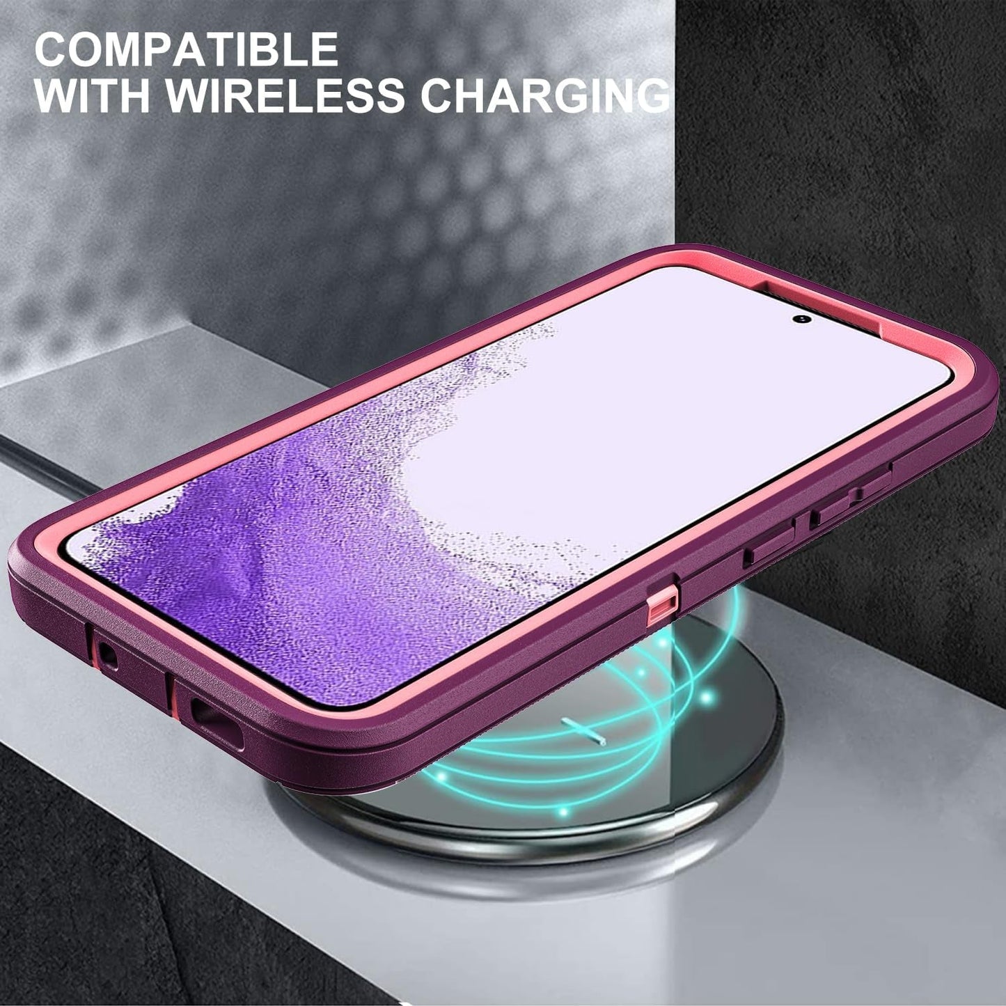 For Samsung Galaxy S22 Case, with 2Pcs [Self Healing Flexible TPU Screen Protector & Camera Lens Protector] Military Grade 3 in 1 Heavy Duty Case for Galaxy S22 5G 6.1 Inch (Purple/Pink)