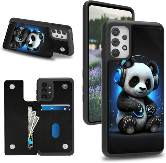Case for Samsung 53 5G 6.5" Wallet Phone, Credit Card Holder Slots Cover & Hard PC Shockproof Soft Silicone Dual Layer Protection Flip Case for Samsung Galaxy A53 5G 2022, Panda