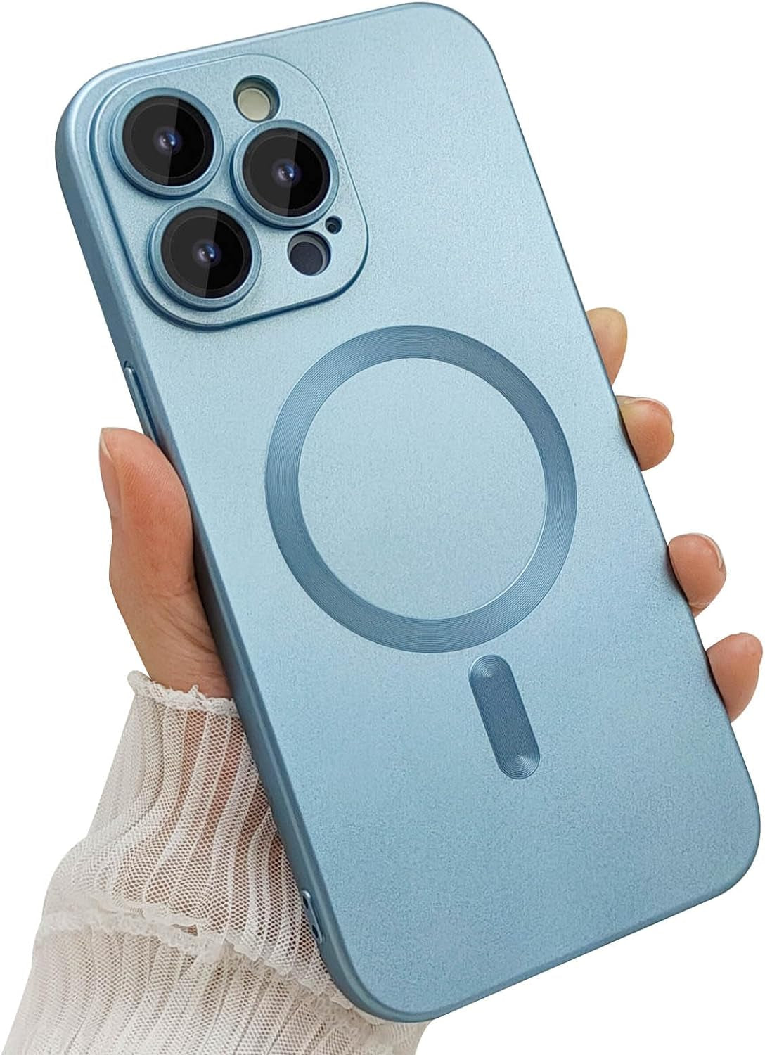 Ankofave Magnetic Case for Iphone 14 Pro Phone Case for Women, Matte Luxury Soft Metallic Luster Design with Camera Lens Protector, Compatible with Magsafe Case for Iphone 14 Pro 6.1"-Black  ankofave Light Blue  