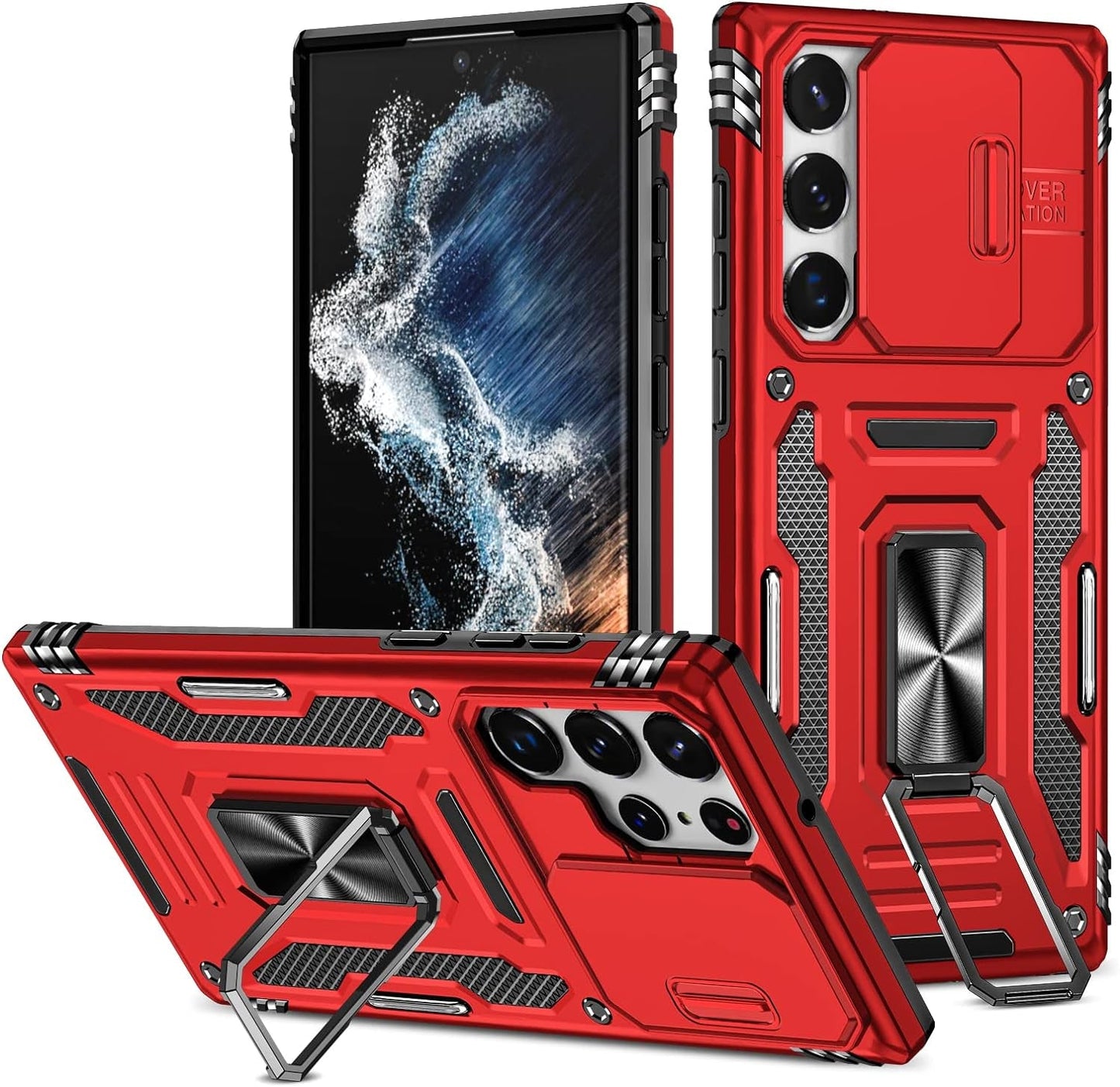 Design for Samsung Galaxy S22 Ultra Case with Stand & Camera Cover, Military Grade Drop Protective Case Built-In 180°+360° Rotate Ring Kickstand,Shockproof Phone Case for Samsung S22 Ultra Case Black