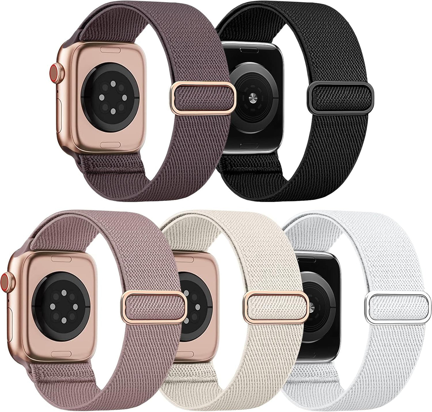 EOMTAM 5 Pack Stretchy Nylon Compatible for Apple Watch Ultra 2/1 Band 38Mm 40Mm 41Mm 42Mm 44Mm 45Mm 49Mm Women Men,Elastic Cloth Sport Wristbands Solo Loop for Iwatch Series 9 8 SE 7 6 5 4 3