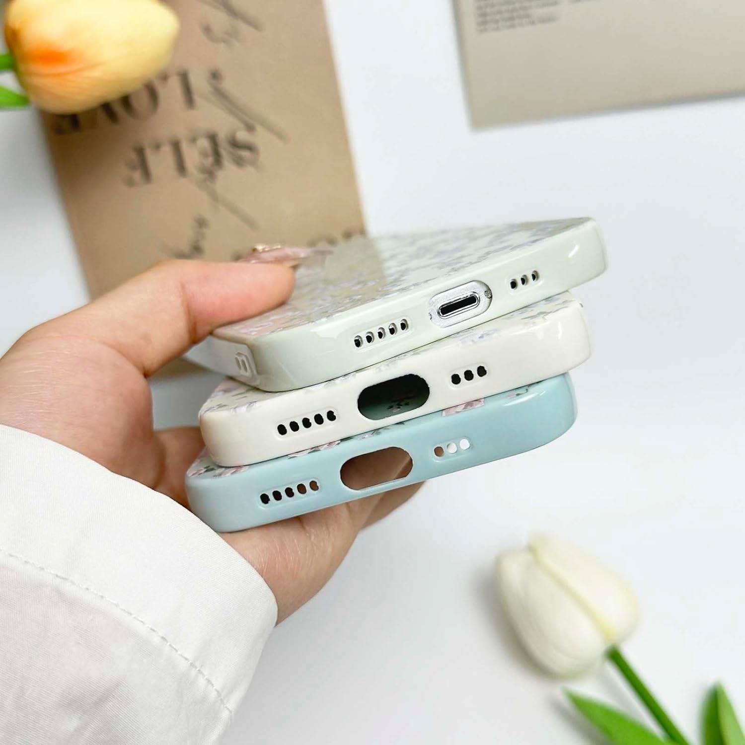 DYFYFKDI Floral Case for Iphone 15 Pro Cute Flower Rose Pattern Aesthetic Iphone 15 Pro Case Vintage Girls Women,Oil Flowers Girly Trendy Slim Fit TPU Shockproof Protective Case, Blue  DYFYFKDI   