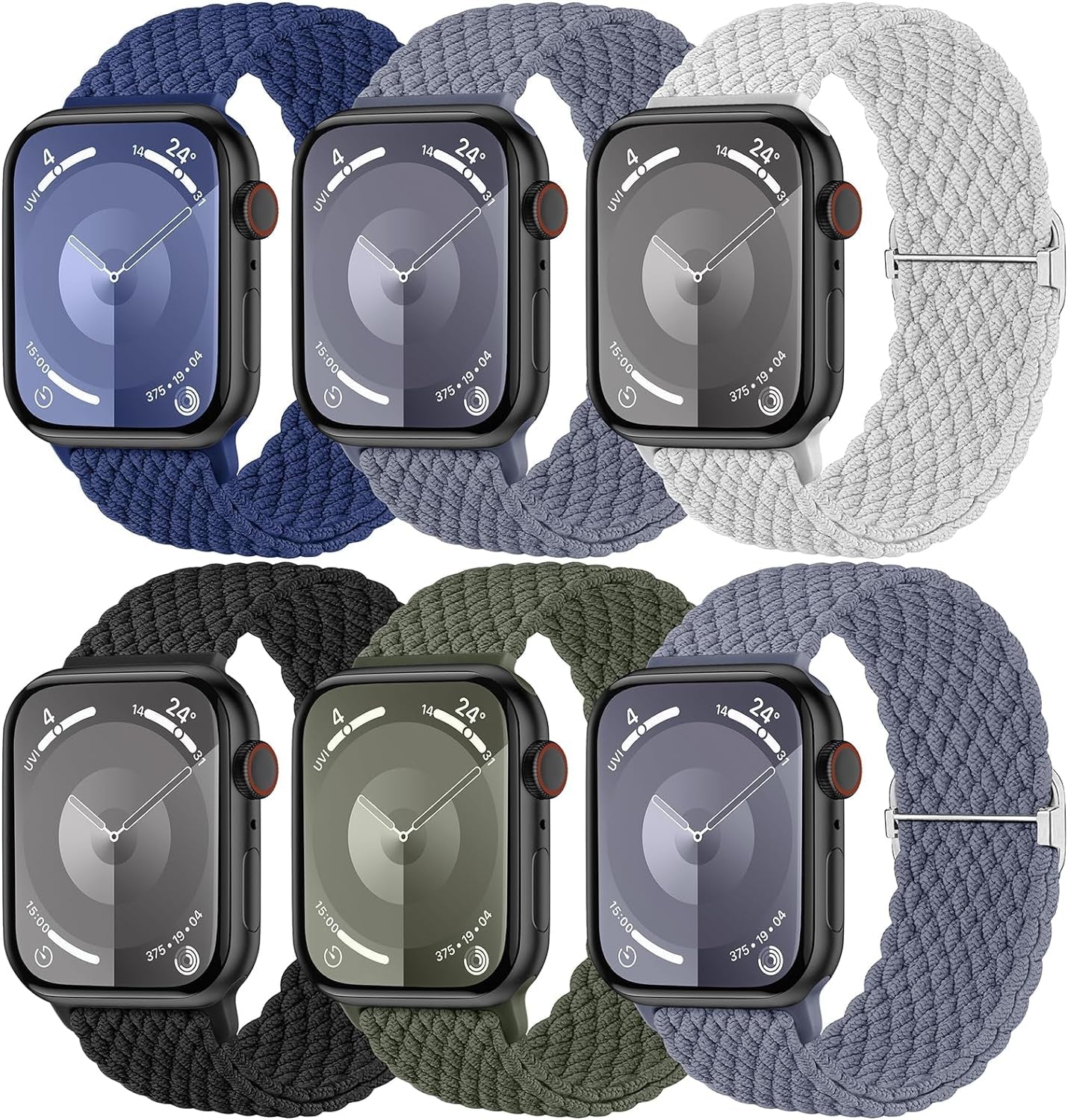 6 Pack Braided Stretchy Bands Compatible with Apple Watch Band 38Mm 40Mm 41Mm 42Mm 44Mm 45Mm 49Mm Women Men, Adjustable Soft Nylon Strap for Iwatch Series 9 8 7 6 5 4 3 2 1 SE Ultra/Ultra 2