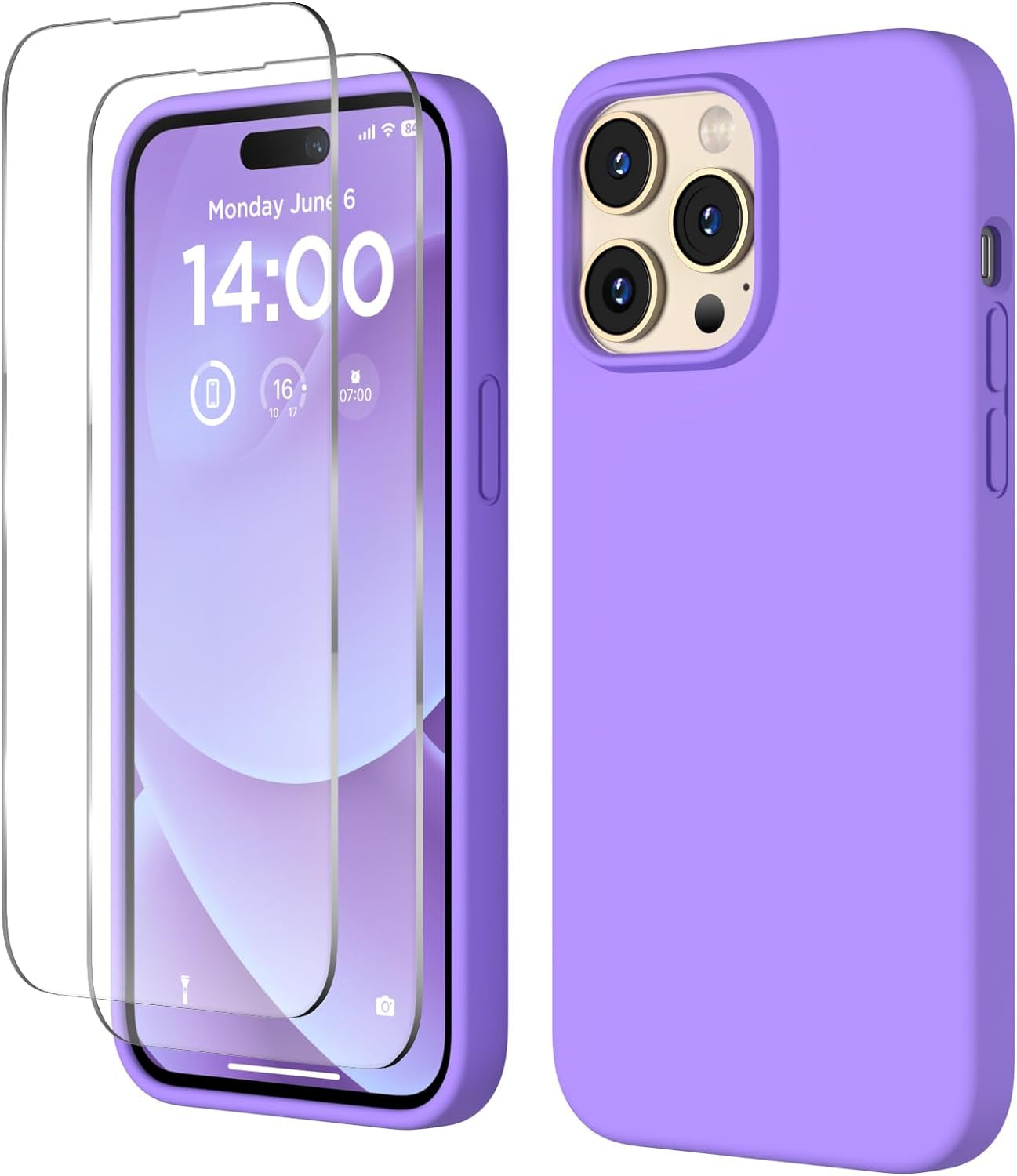 COFFKER Designed for Iphone 14 Pro Max Case, Liquid Silicone Case [2X Screen Protectors], Shockproof Slim Thin Protective Phone Case with Soft Anti-Scratch Microfiber Lining, 6.7 Inch, Calke Green  COFFKER   