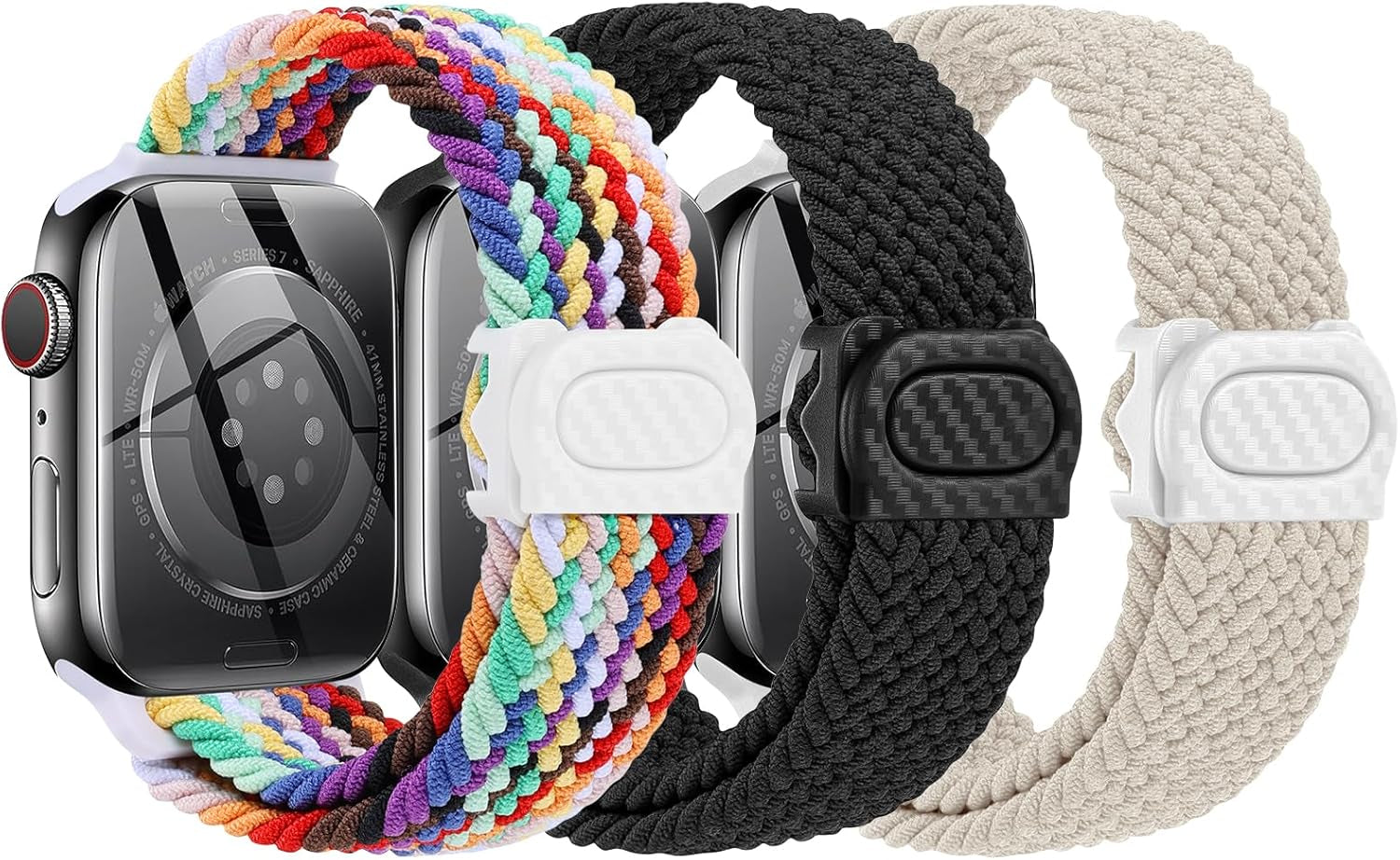 Braided Band for Kids Apple-Watch Band - 3 Pack Nylon Elastic Adjustable Replacement Bands for Iwatch Ultra Series 9 8 7 6 5 4 3 SE SE2 38Mm 40Mm 41Mm 42Mm 44Mm 45Mm 49Mm for Teen Girls Boys Wrist