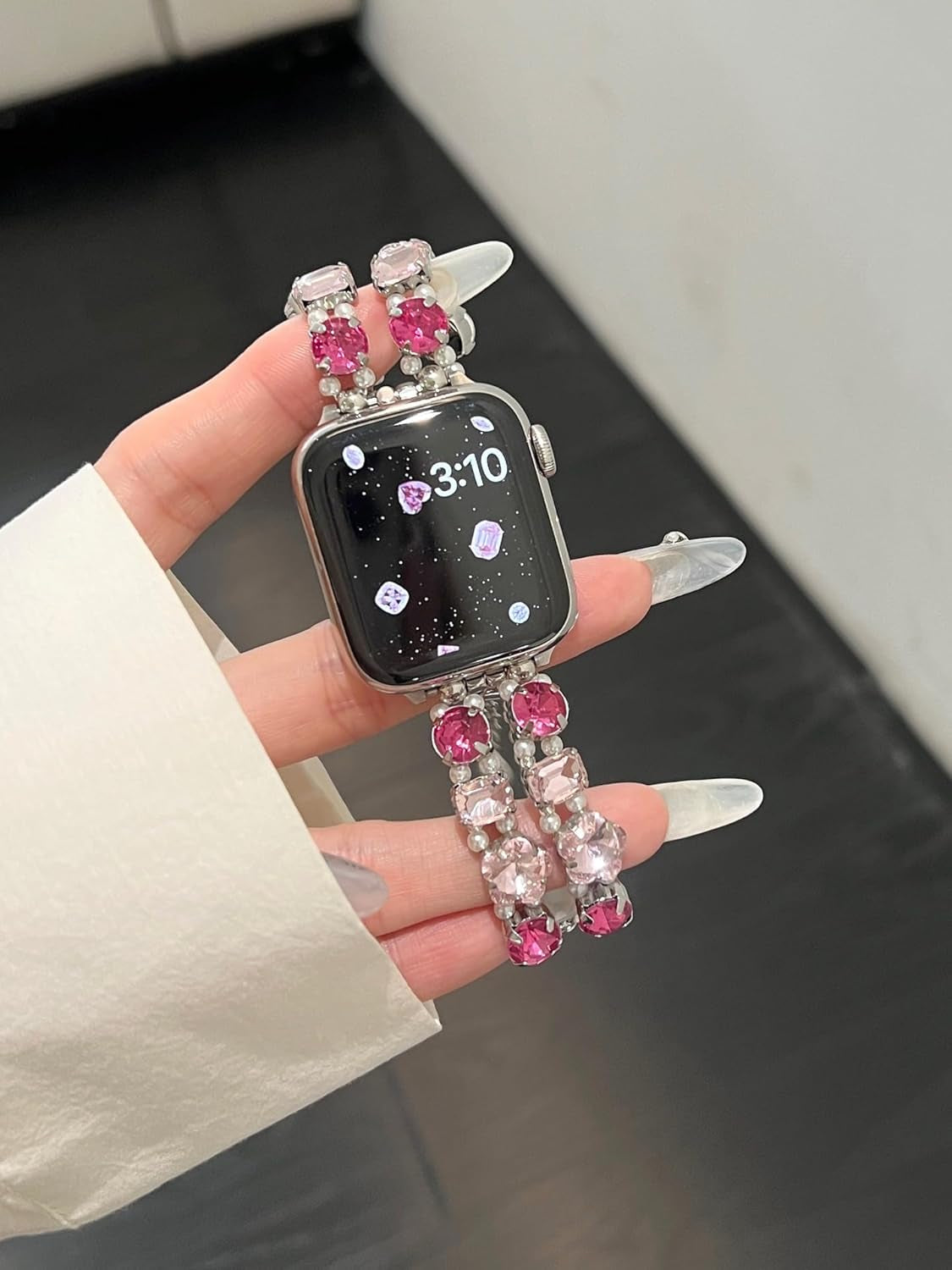 Beaded Bracelet Compatible with Apple Watch Bands 38Mm 40Mm 41Mm 42Mm 44Mm 45Mm 49Mm, Bling Diamond Jewelry Strap Fancy Adjustable Wristband for Iwatch Ultra SE Series 8 7 6 5 4 3 2 1