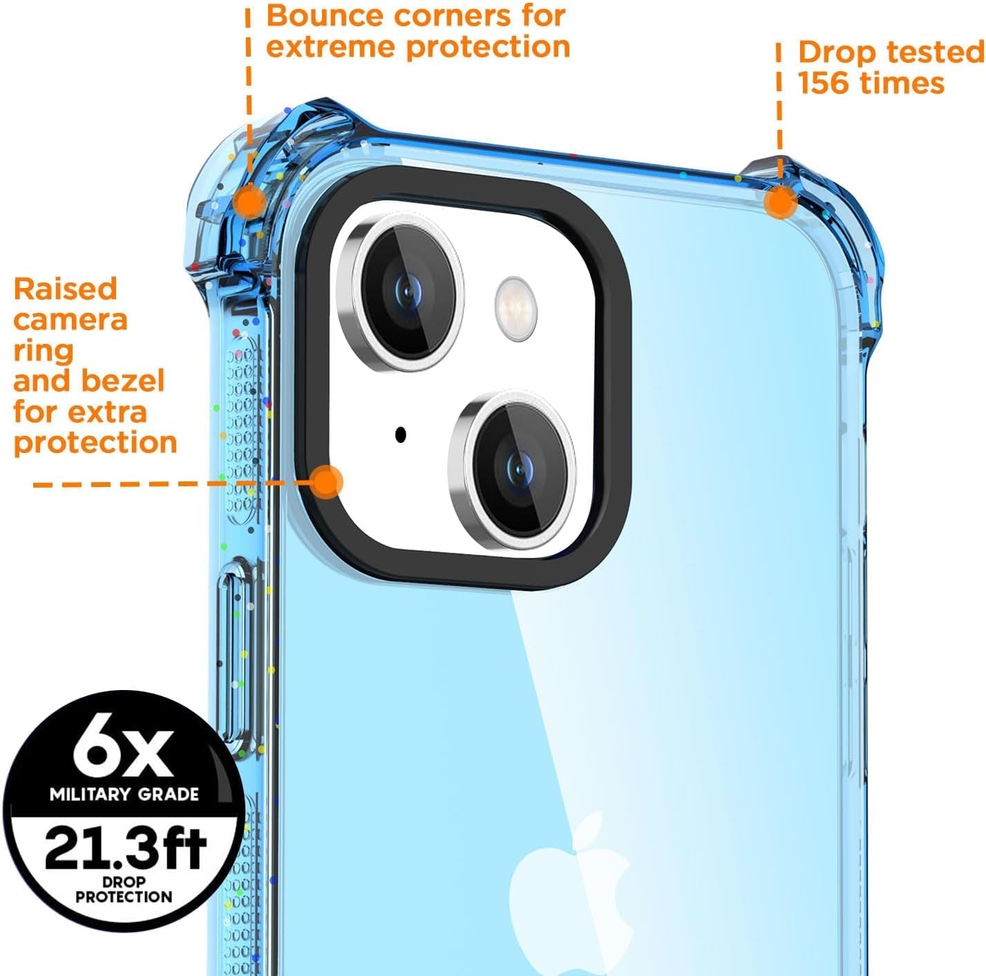 Aicase Clear Blue Bounce Case Compatible with Iphone 15 Plus, Impact Shockproof [Non-Yellowing] [21.3 FT Military Drop Protection] Anti-Scratch Protective Cell Phone Cover  AICase   