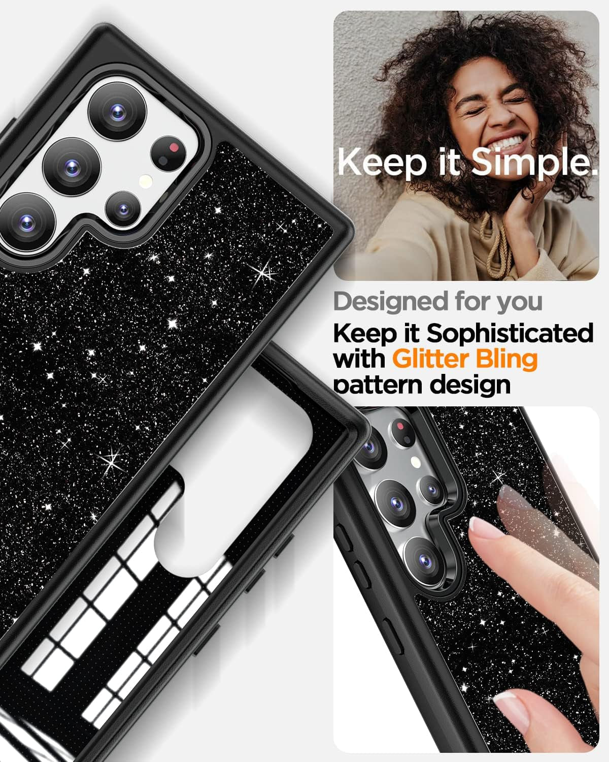 Aicase for Samsung Galaxy S23 Ultra Case 5G,Bling Shiny Glitter Girly Heavy Duty Drop Protection Shockproof 3-Layer Military Protective Phone Case for Samsung S23 Ultra 6.8" 2023