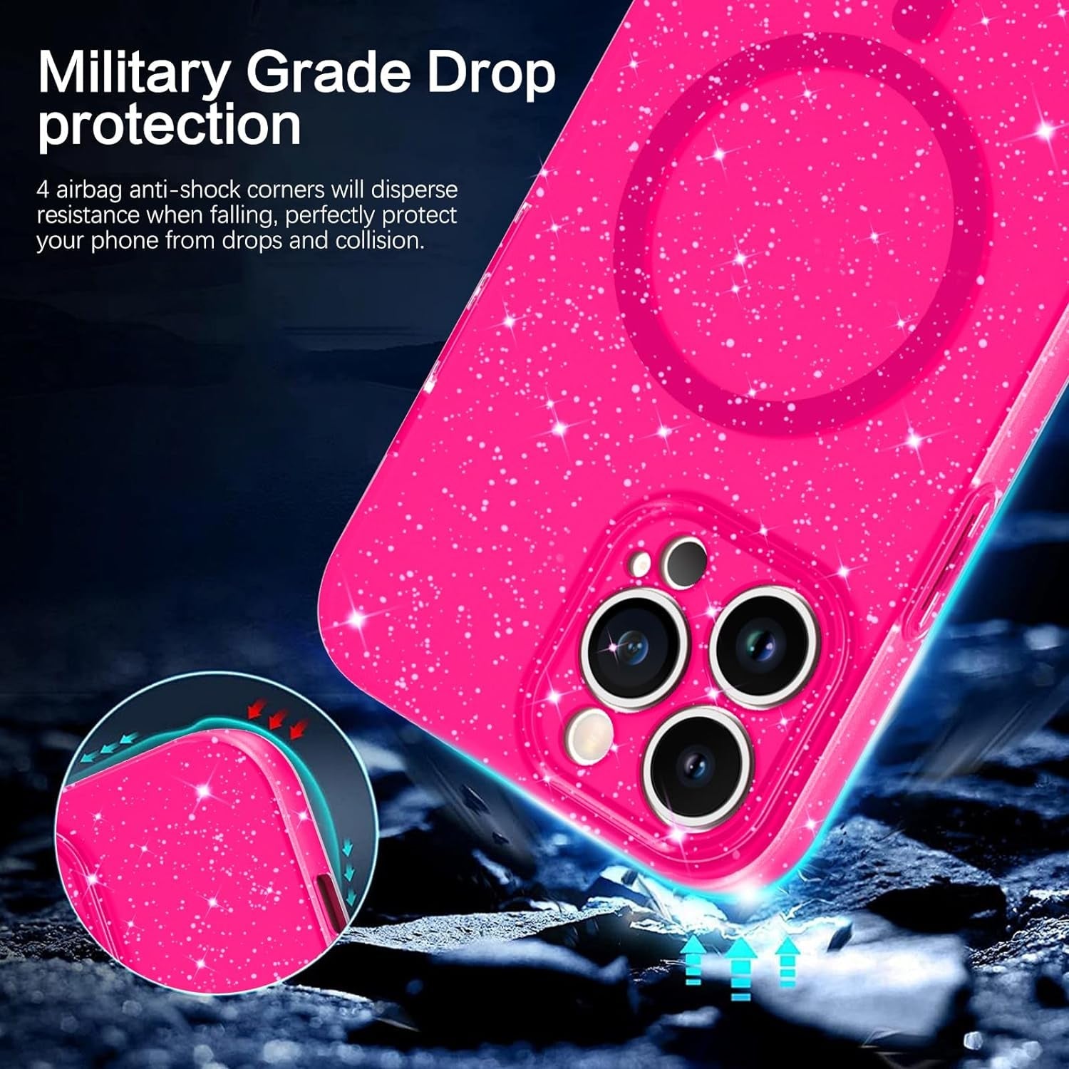 BENTOBEN Iphone 14 Pro Max Case, Phone Case Iphone14 Pro Max Magnetic Case Compatible with Magsafe Glitter Sparkle Shockproof Anti-Scratch Protective Case for Iphone 14 Pro Max 6.7’’ Hot Pink  BENTOBEN   