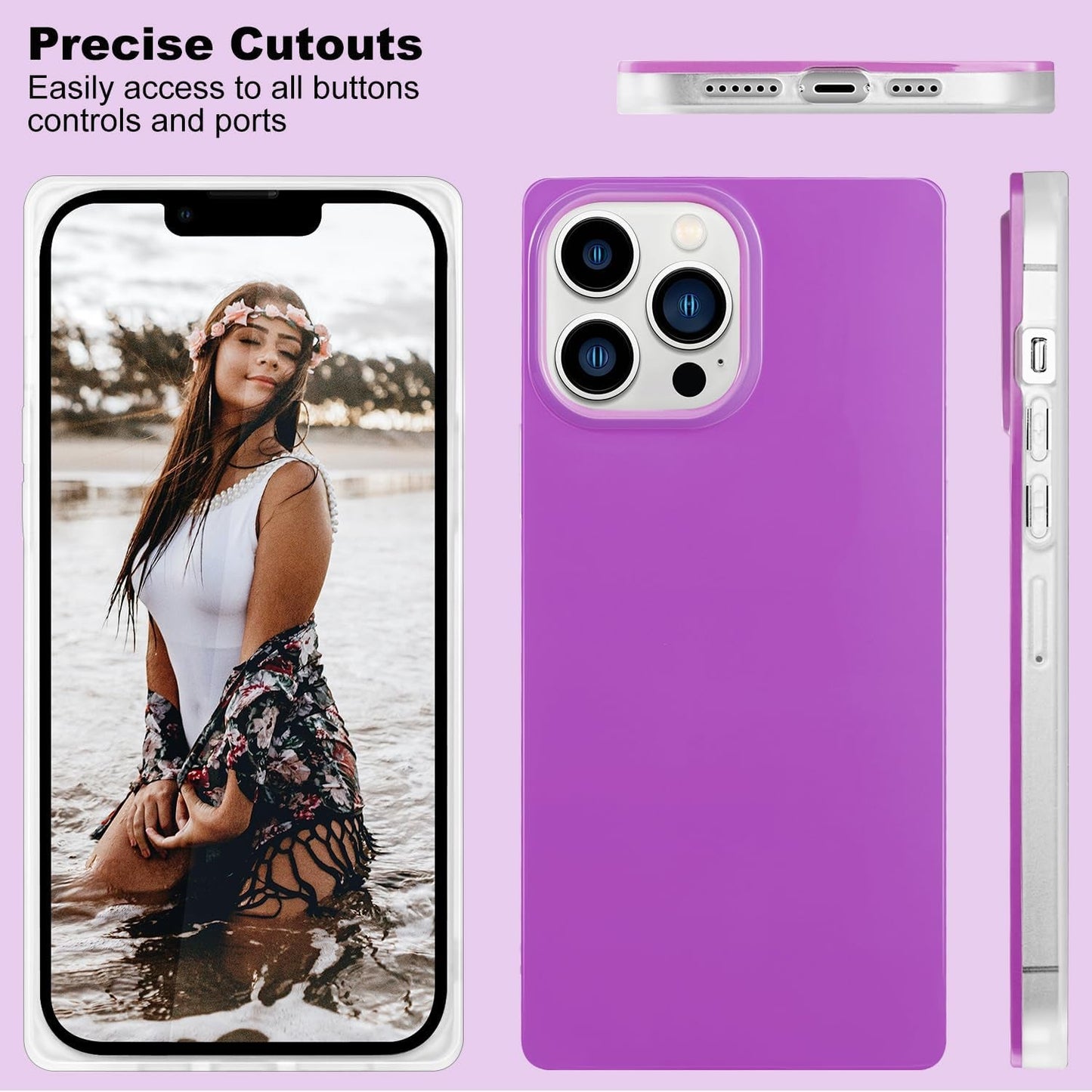 Pevezeda Neon Series Designed for Iphone 15 Pro Max Case 6.7 Inch, Cute Retro Bright Design Shockproof Phone Cases for Women Girls [Square Edge Design] [Reinforced Corners Protection], Lavender  Pevezeda   