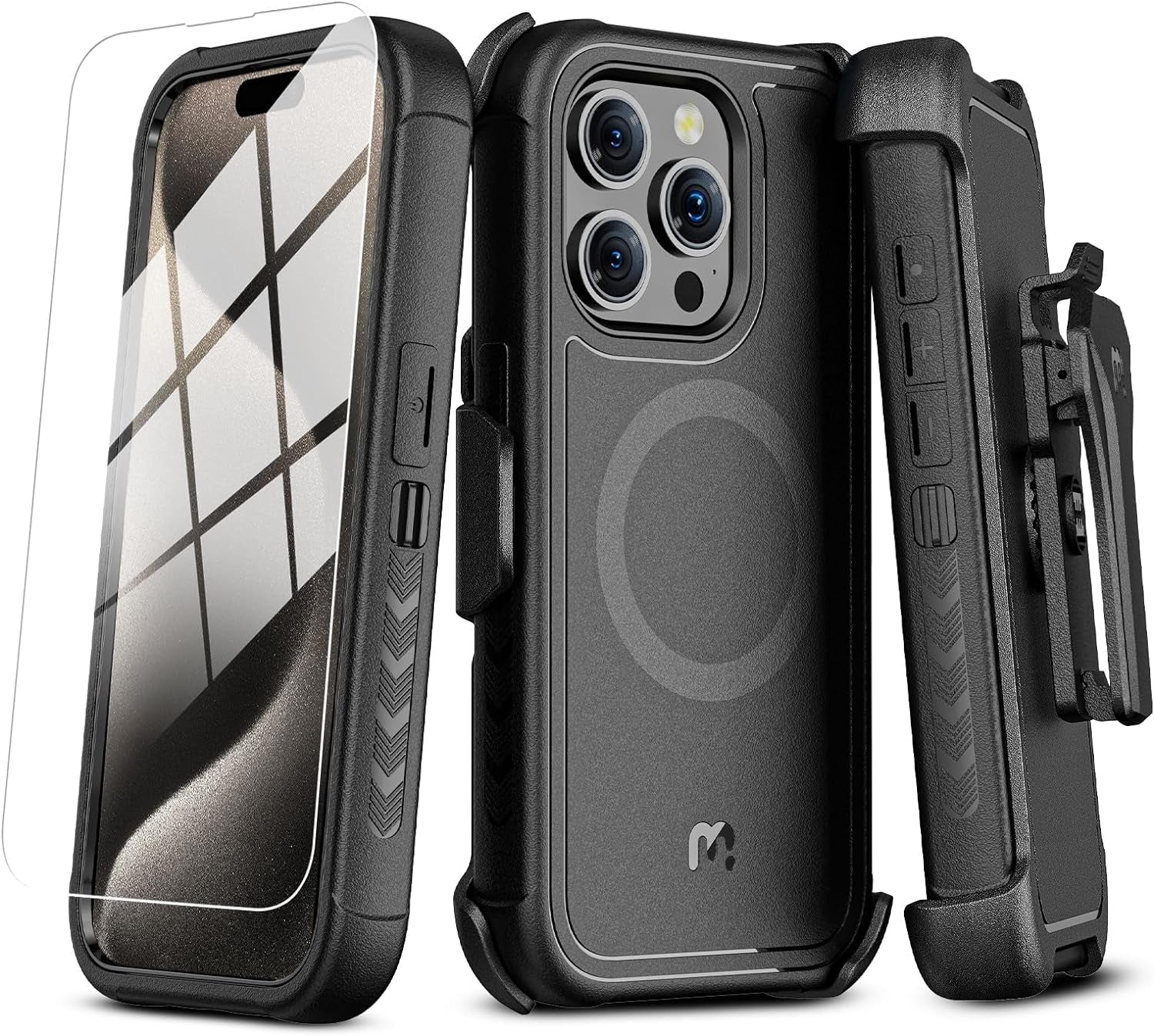 MYBAT PRO Maverick Series Iphone 15 Pro Max Case with Belt Clip Holster, with Screen Protector,Anti-Drop,Shockproof,360°Rotating Kickstand,Heavy Duty Protection Natural Titanium  Valor Communication, Inc.   