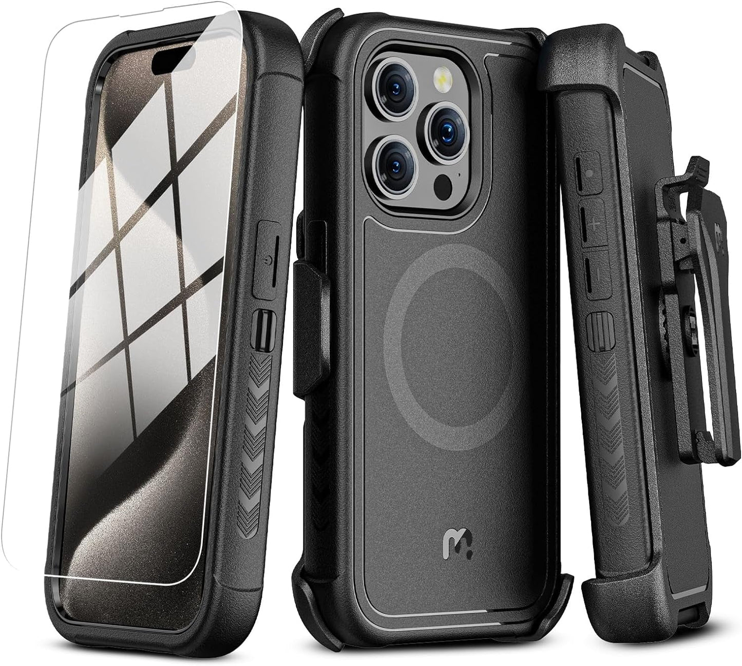 MYBAT PRO Maverick Iphone 15 Pro Case with Belt Clip Holster,Compatible with Magsafe W/Screen Protector,Anti-Drop,Shockproof,With 360°Rotating Kickstand,Heavy Duty Protection Natural Titanium  Valor Communication, Inc.   