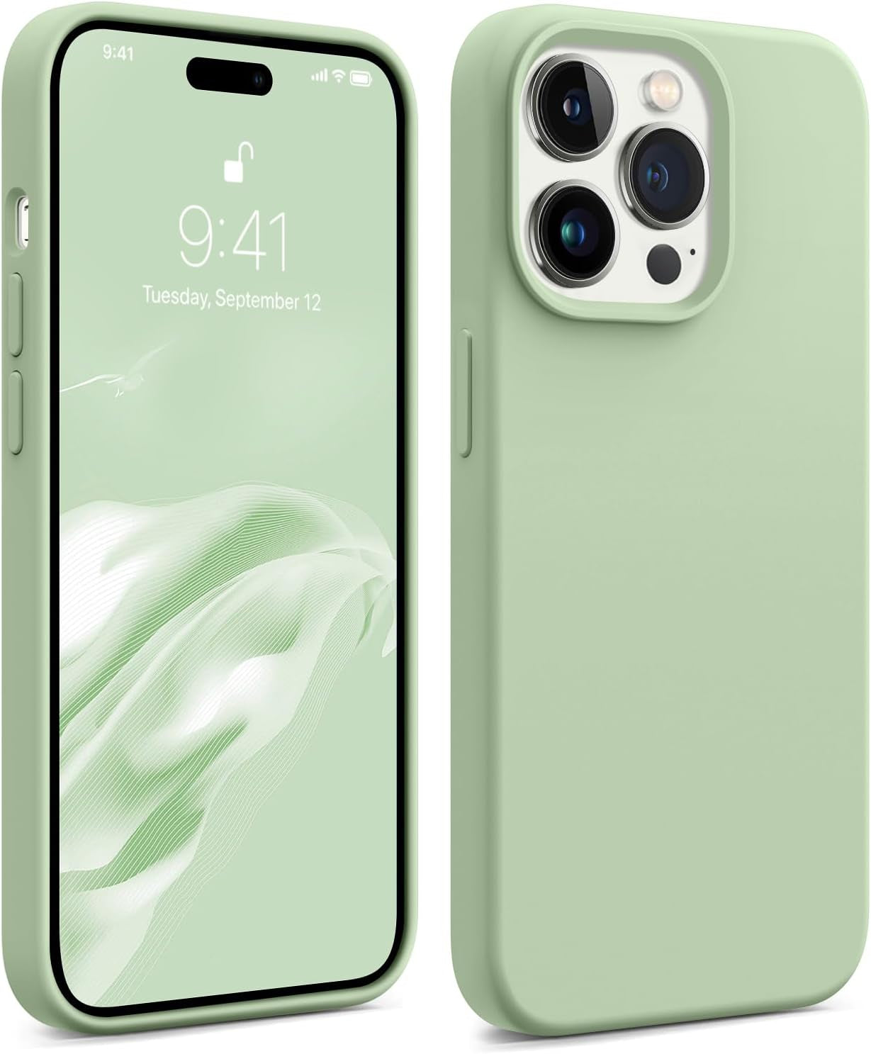 AOTESIER Compatible with Iphone 14 Pro Case, [Upgraded Liquid Silicone] [Soft Anti-Scratch Microfiber Lining] Shockproof Full Body Protective Phone Case for Iphone 14 Pro,6.1 Inch - Azure Blue  AOTESIER Pale Green  