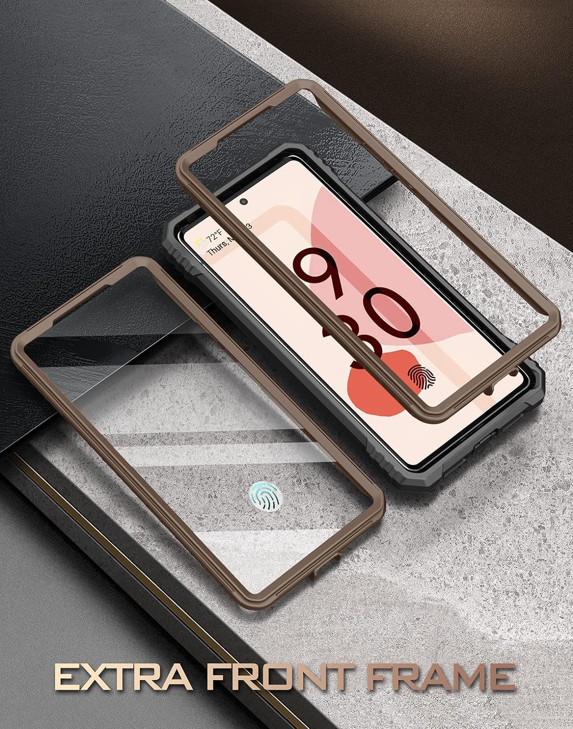 Poetic Revolution Case for Google Pixel 6 5G, Built-In Screen Protector Work with Fingerprint ID, Full Body Rugged Shockproof Protective Cover Case with Kickstand, Brown  Poetic   