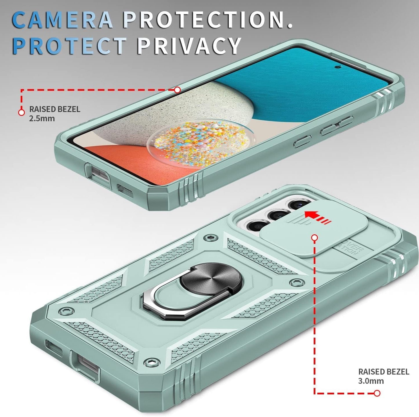 Case for Galaxy A53 5G, Camera Cover Phone Case with Rotation Ring Stand for Samsung Galaxy A53 5G - Green